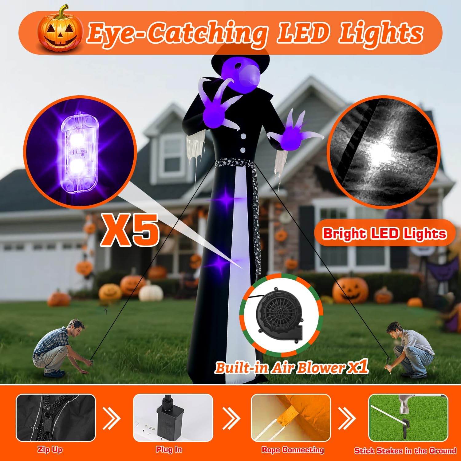 Halloween Inflatable Green Monster Yard Decoration with LED