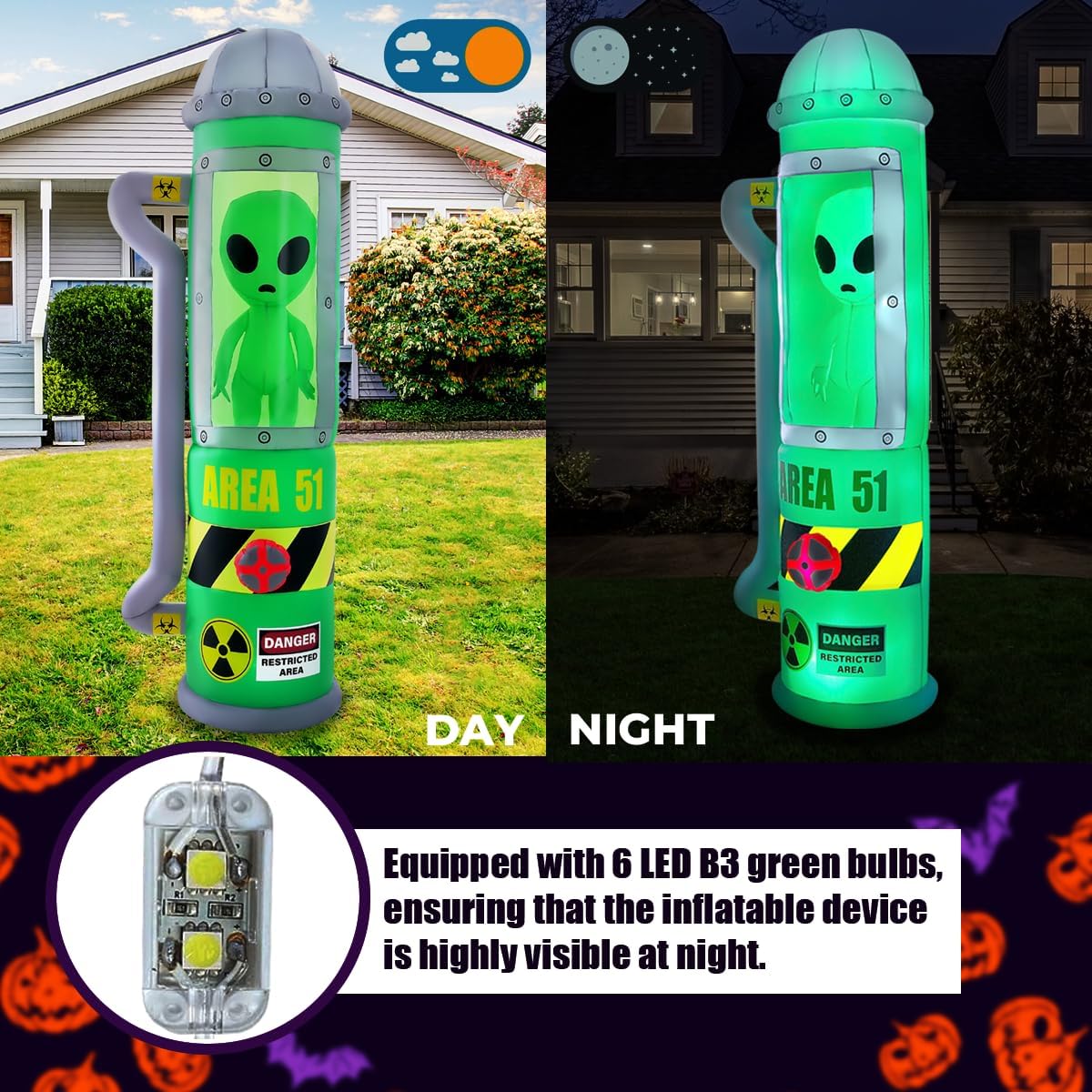 8FT Halloween Inflatable Alien Decoration with LED Lights