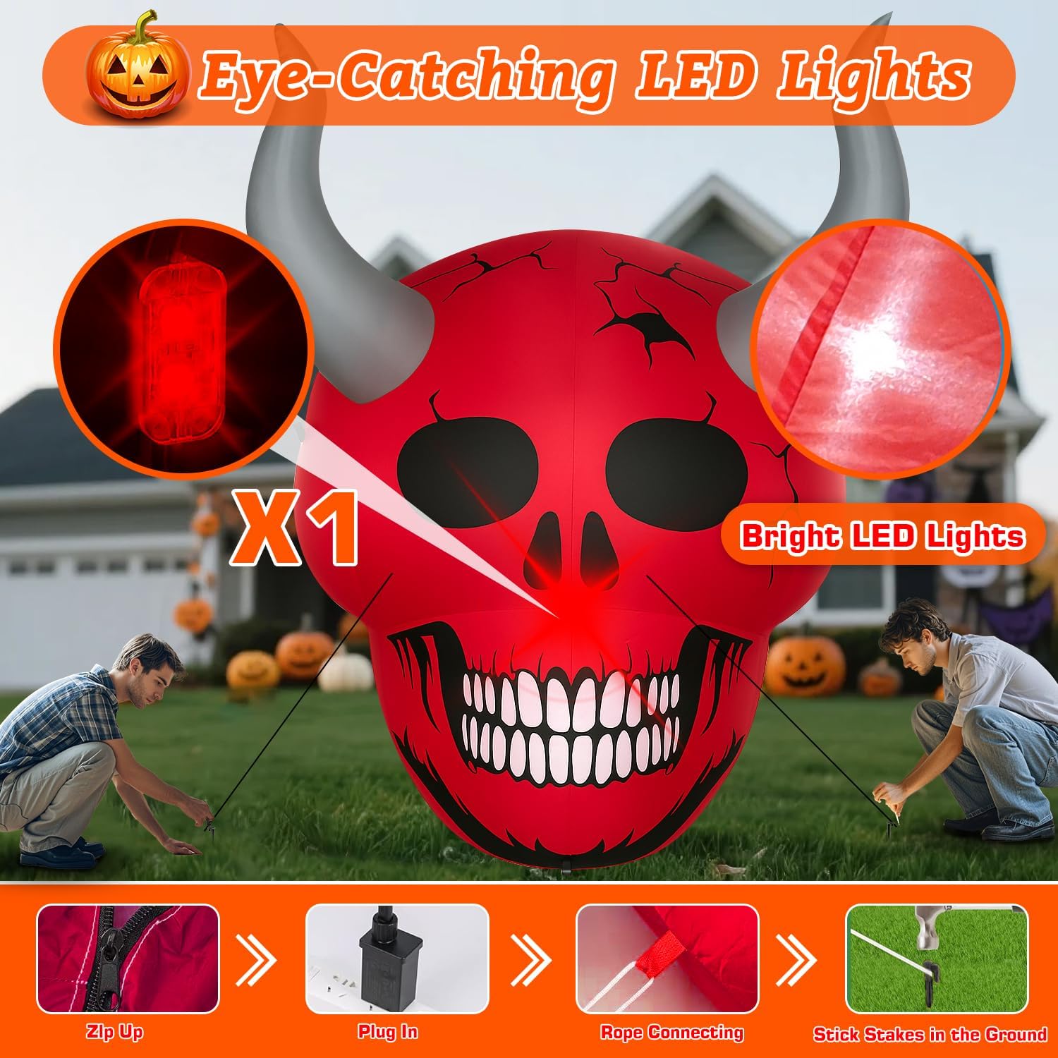 Halloween Inflatable Green Monster Yard Decoration with LED