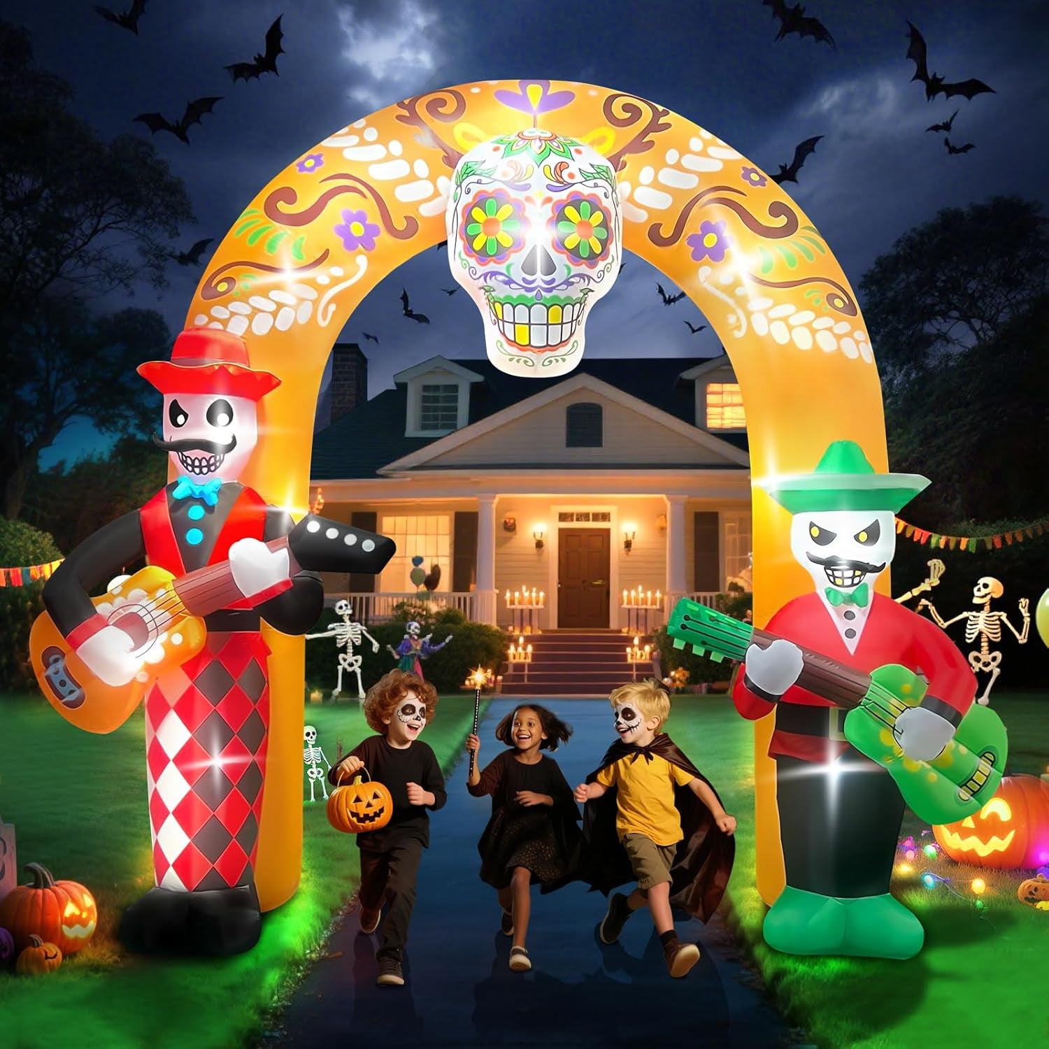 12FT Halloween Inflatables Archway, Day of The Dead Arch Inflatable with Build-in LED Lights Dia De Los Muertos Blow Up Yard Decoration Sugar Skull Halloween Outdoor Decors for Garden Lawn
