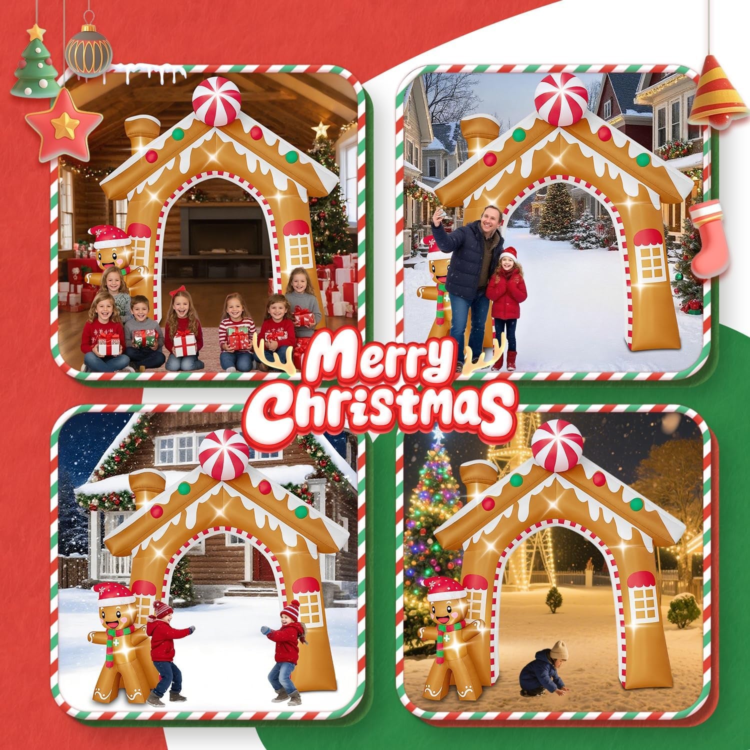 10FT Christmas Inflatable Archway Outdoor Decorations, Giant Blow Up Gingerbread House and Man Arch Yard Decoration, Xmas Decor Build-in LED Lights for Garden Lawn Yard Porch Holiday Party