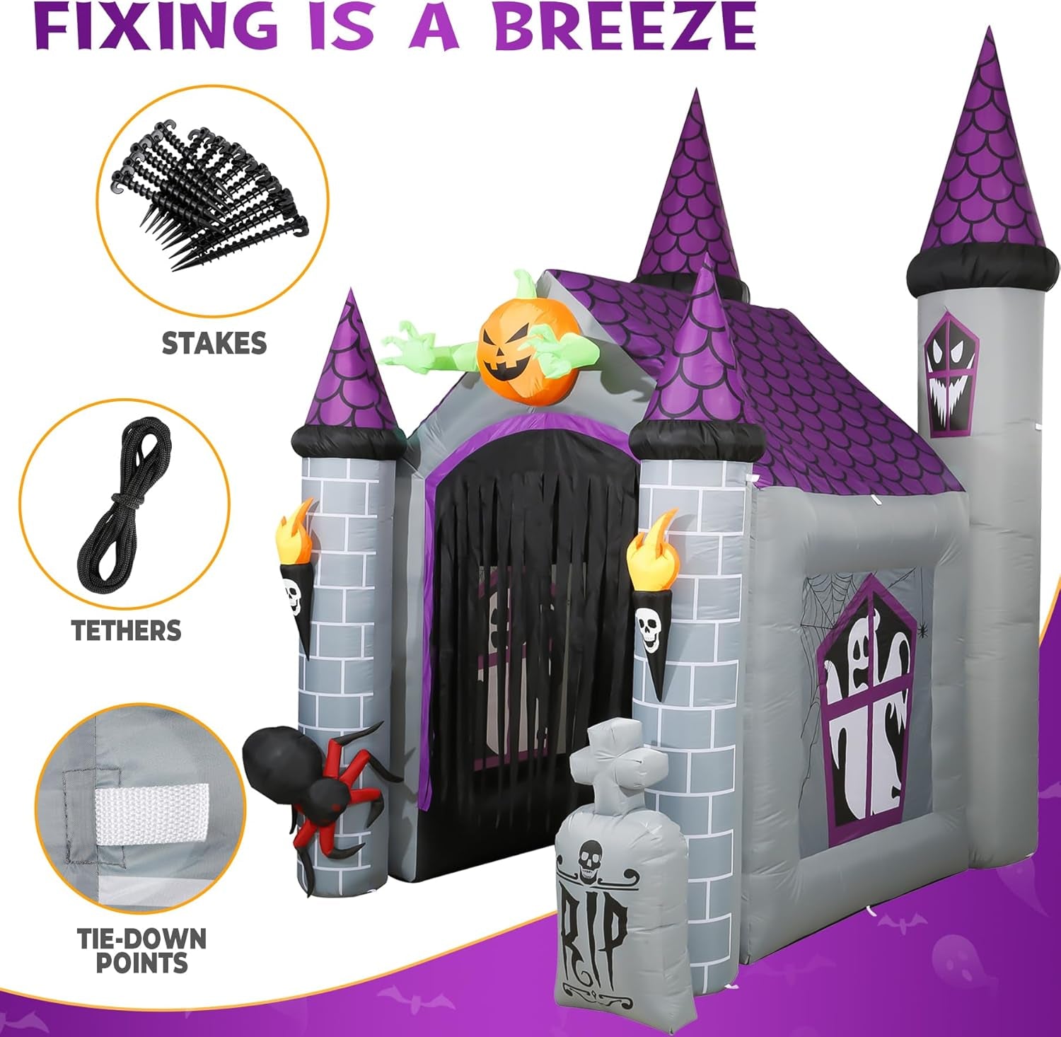 12.5 Ft Halloween Inflatable Decoration, Huge Haunted House Built-In LED Lights, Outdoor Blow up Yard Fun Decor, for 2025 All Hallows' Day Lawn Decor