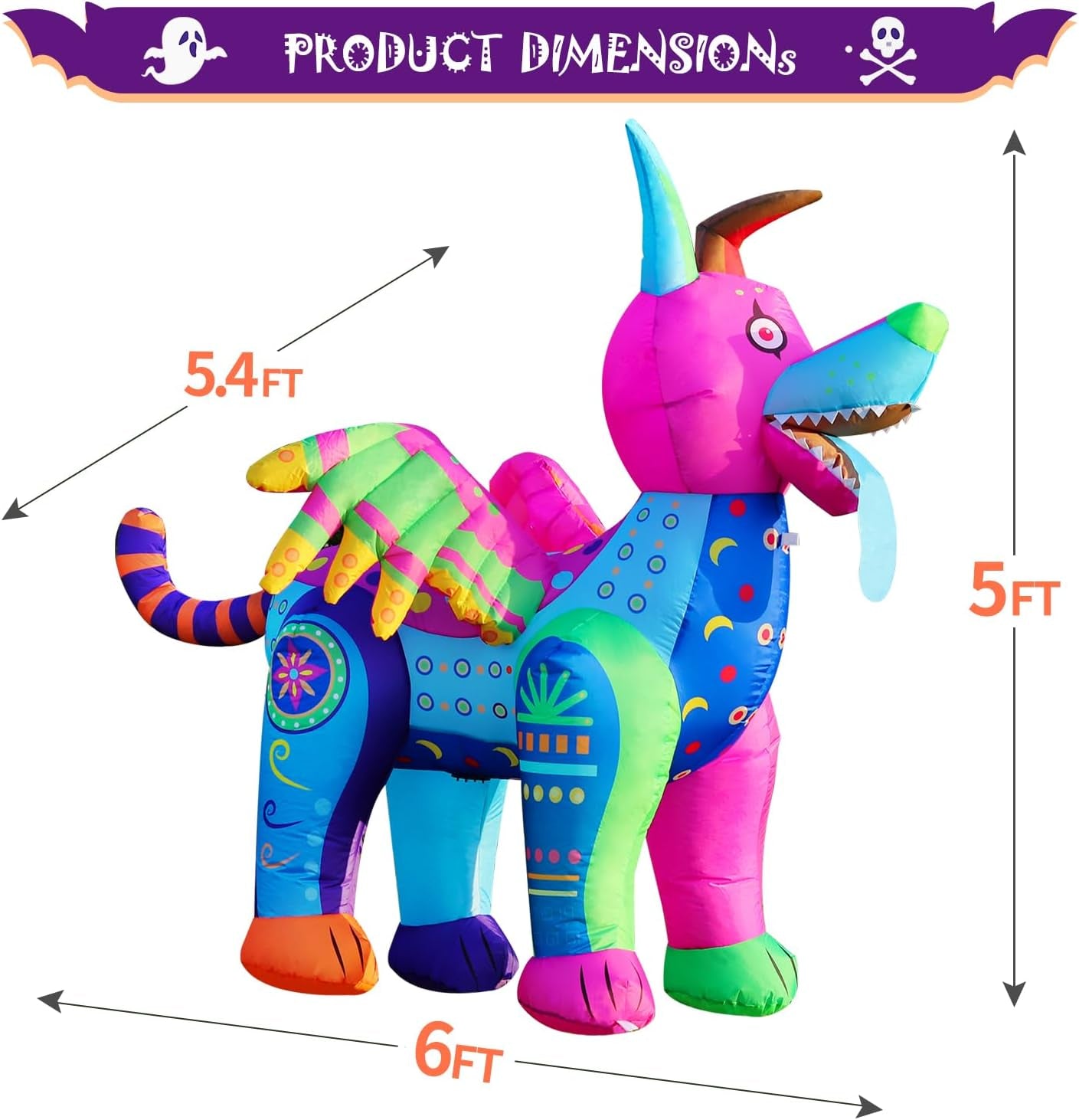 6FT Halloween Inflatable Blow Up Decorations, Dia de Los Muertos Day of Dead Alebrije, Built-in LEDs for Holiday Party, Garden, Lawn, Yard, Patio Décor