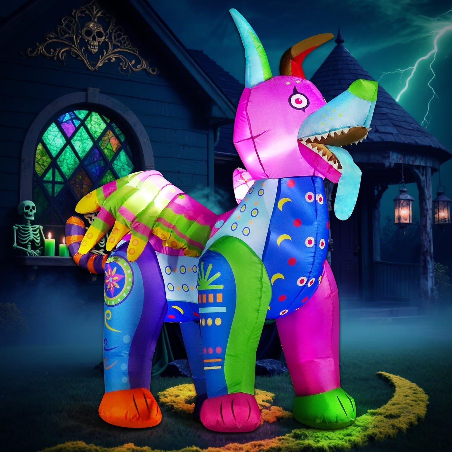 6FT Halloween Inflatable Blow Up Decorations, Dia de Los Muertos Day of Dead Alebrije, Built-in LEDs for Holiday Party, Garden, Lawn, Yard, Patio Décor