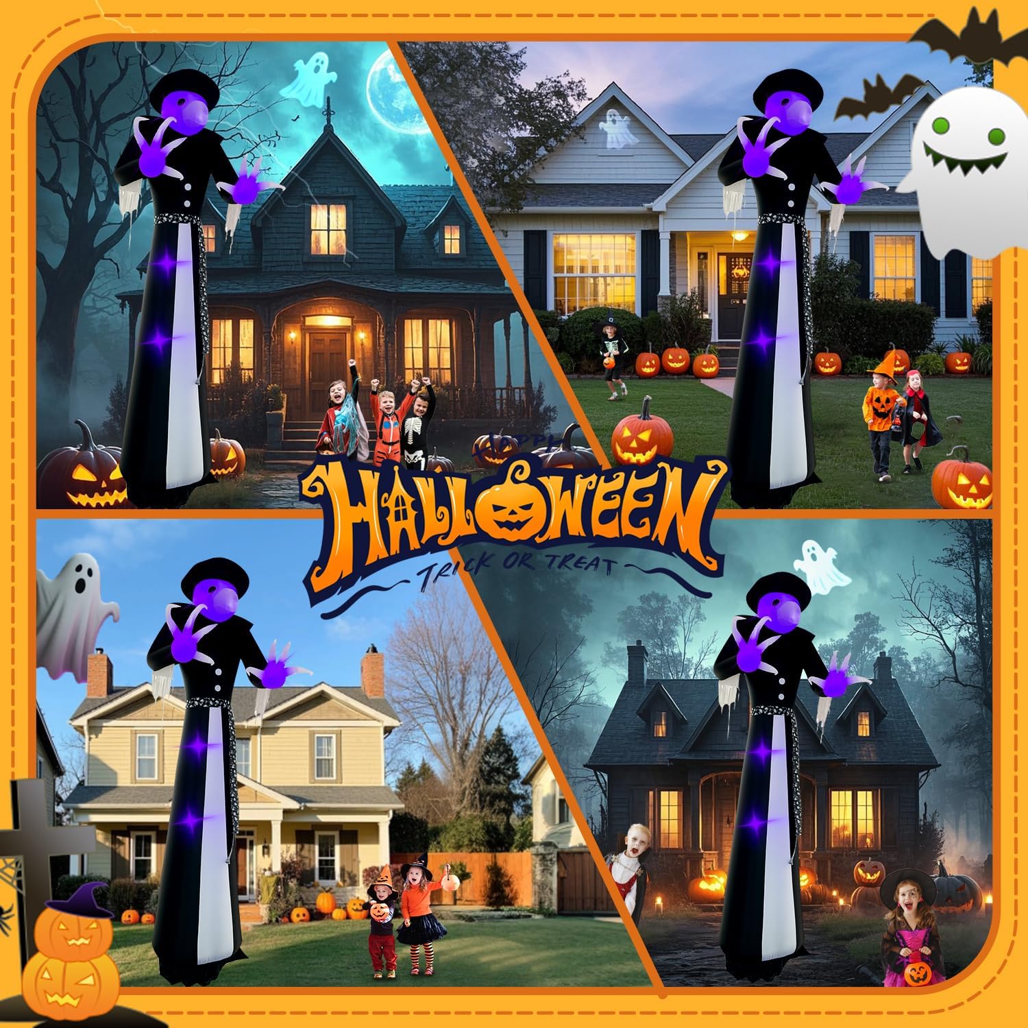 Halloween Inflatable Green Monster Yard Decoration with LED