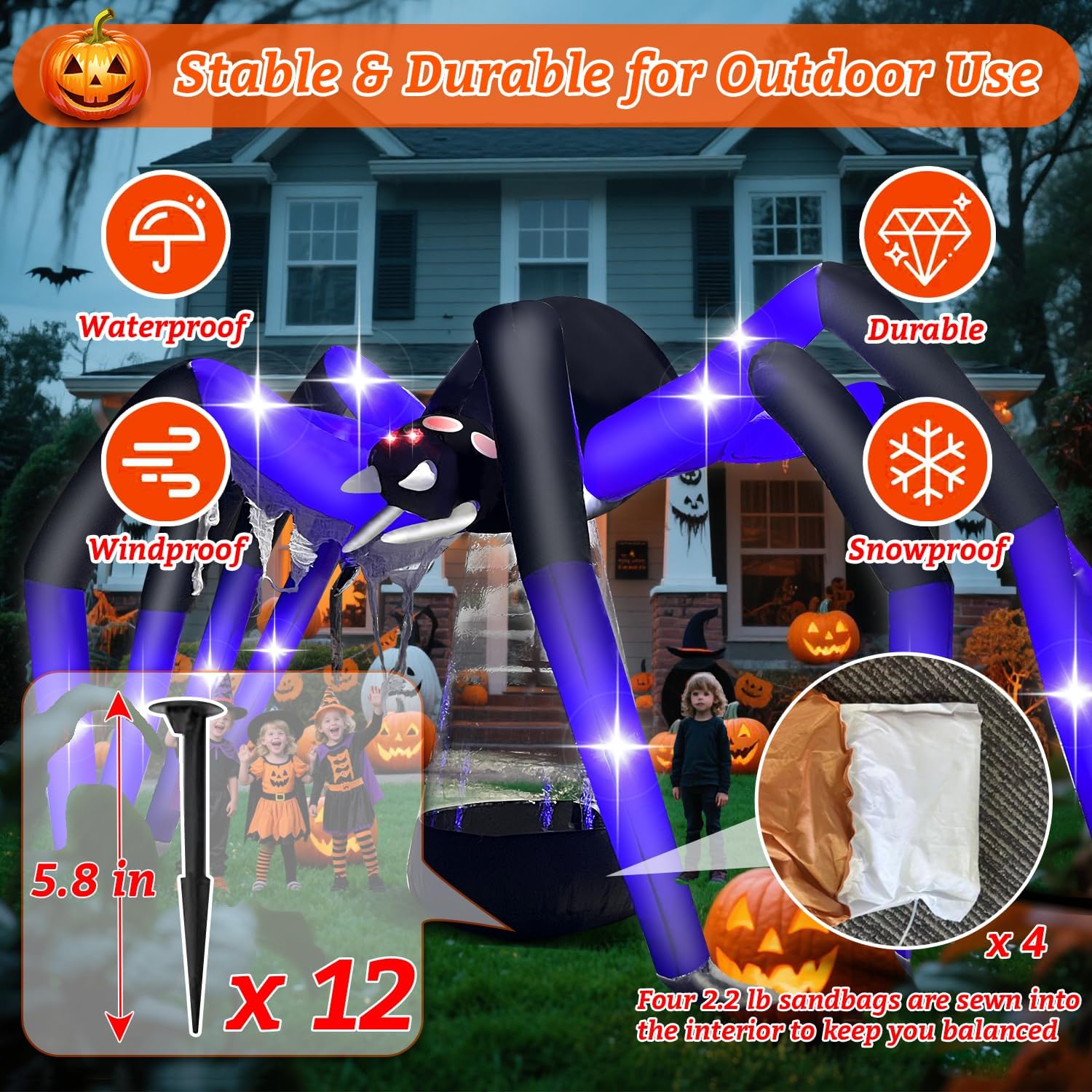 Halloween Inflatable Green Monster Yard Decoration with LED