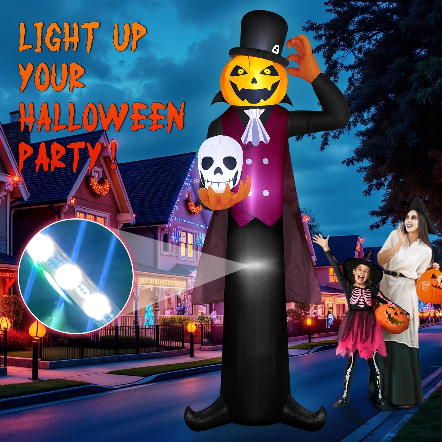 12FT Giant Halloween Inflatables Pumpkin Ghost Vampire, Halloween Decorations Outdoor Spooky Blow Ups Yard Decoration Large Huge Creepy Blowups Built-In Full-Body Leds for Holiday Party Lawn