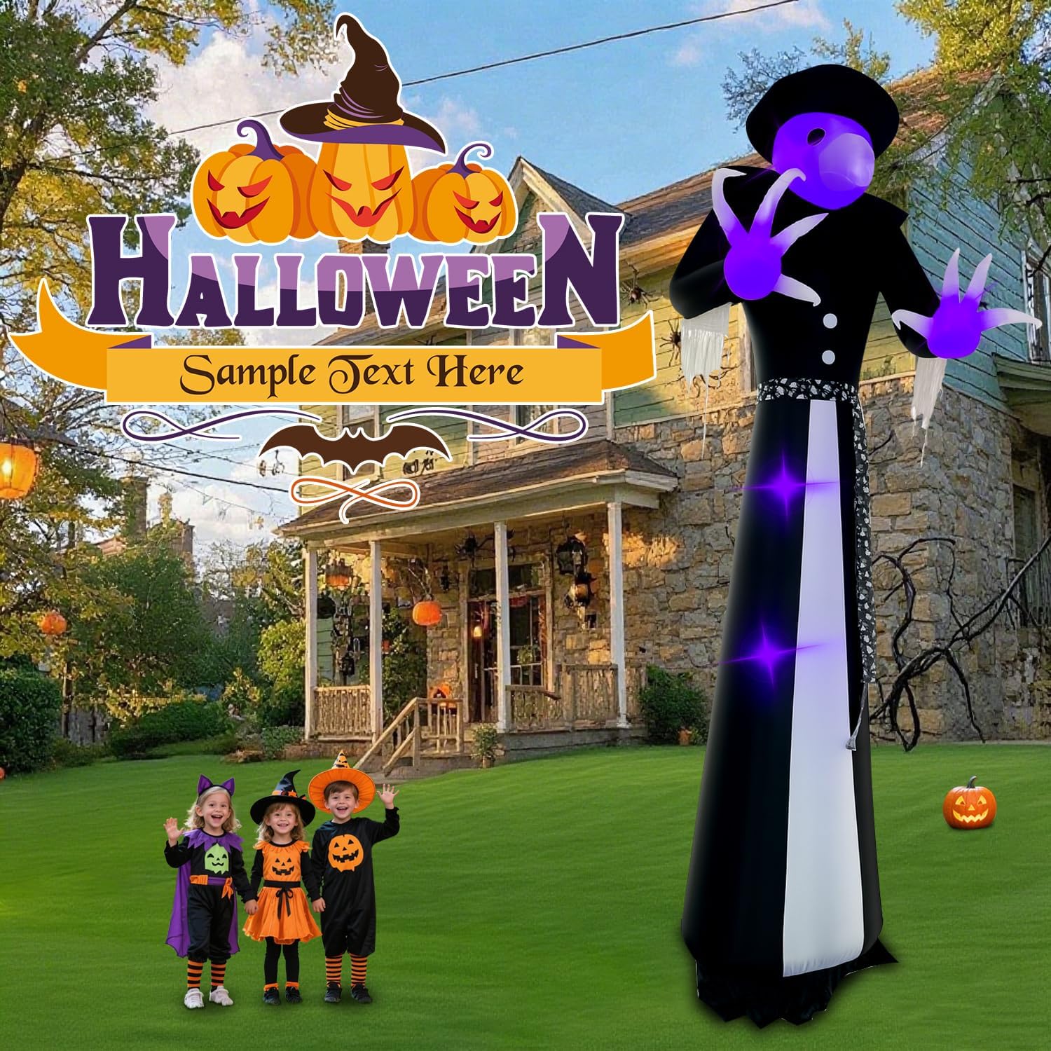 Halloween Inflatable Green Monster Yard Decoration with LED