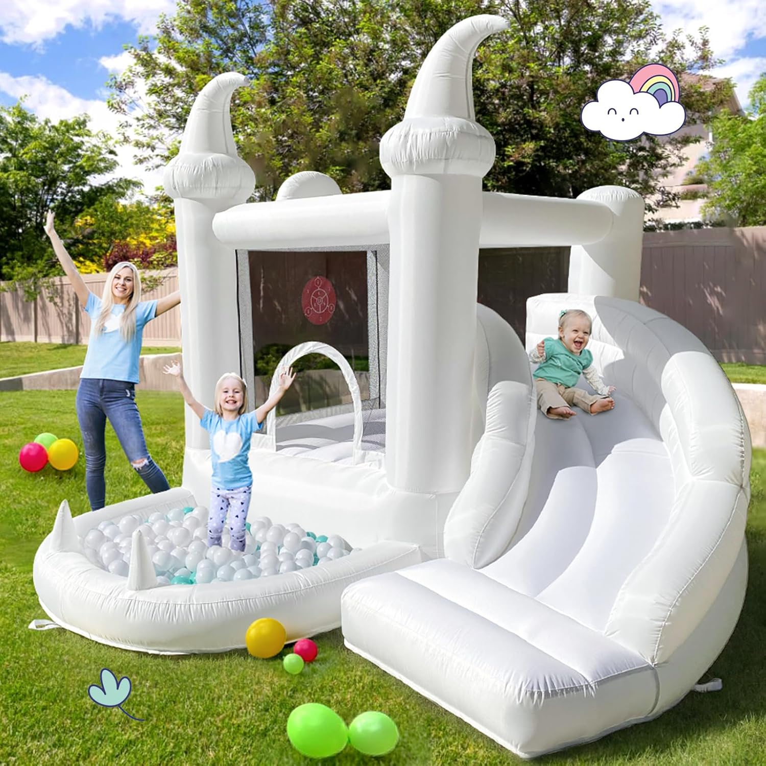 White Bounce House with Slide and Ball Pit