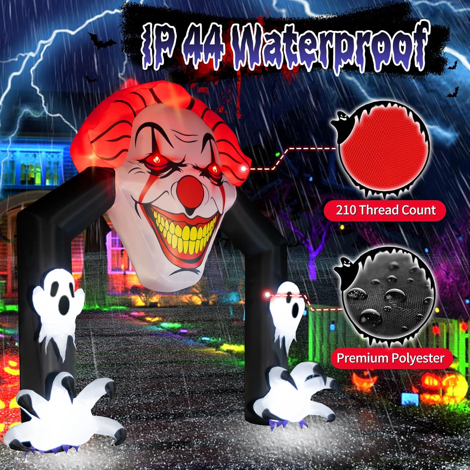 Halloween Inflatable Archway with Ghosts and LED Lights