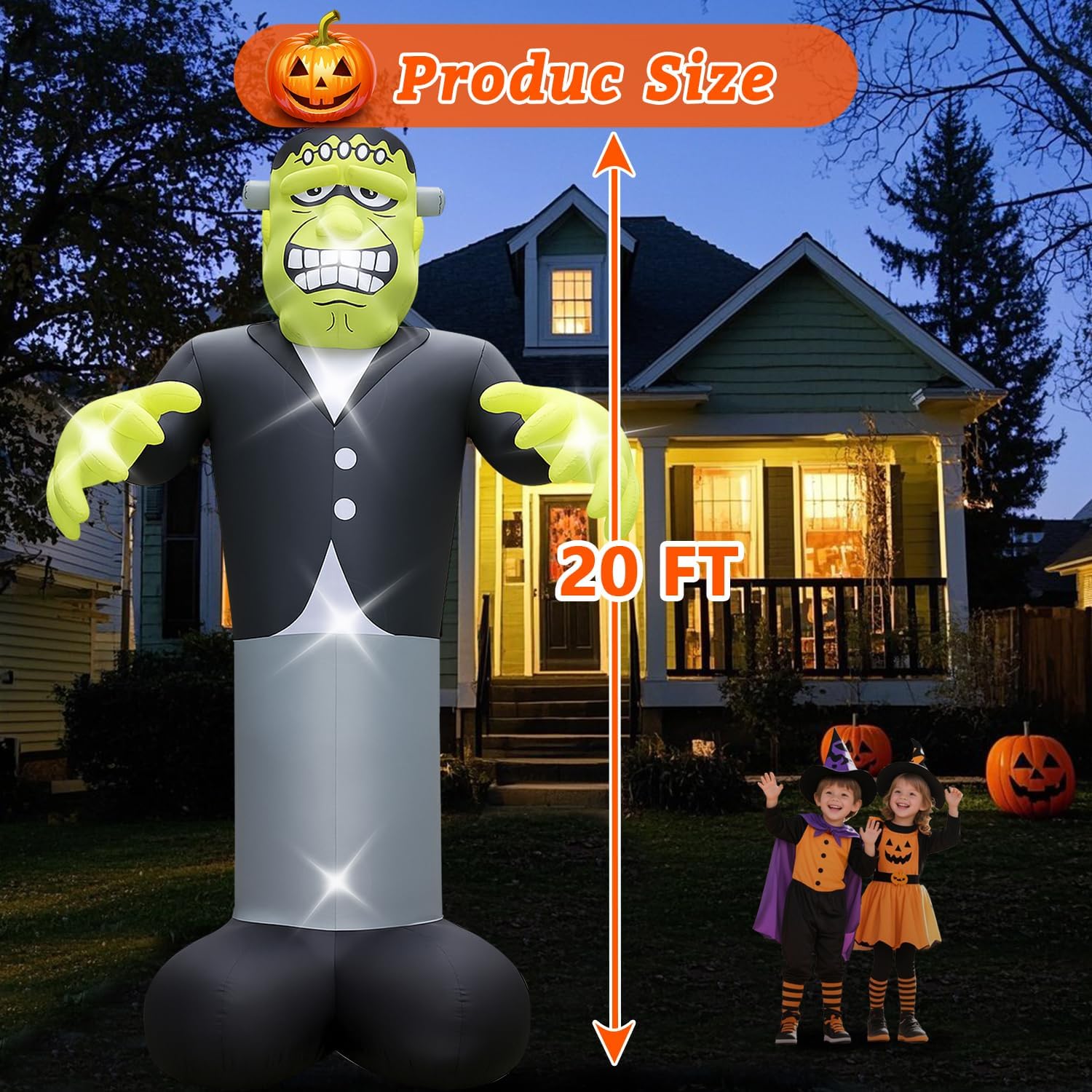 Halloween Inflatable Green Monster Yard Decoration with LED