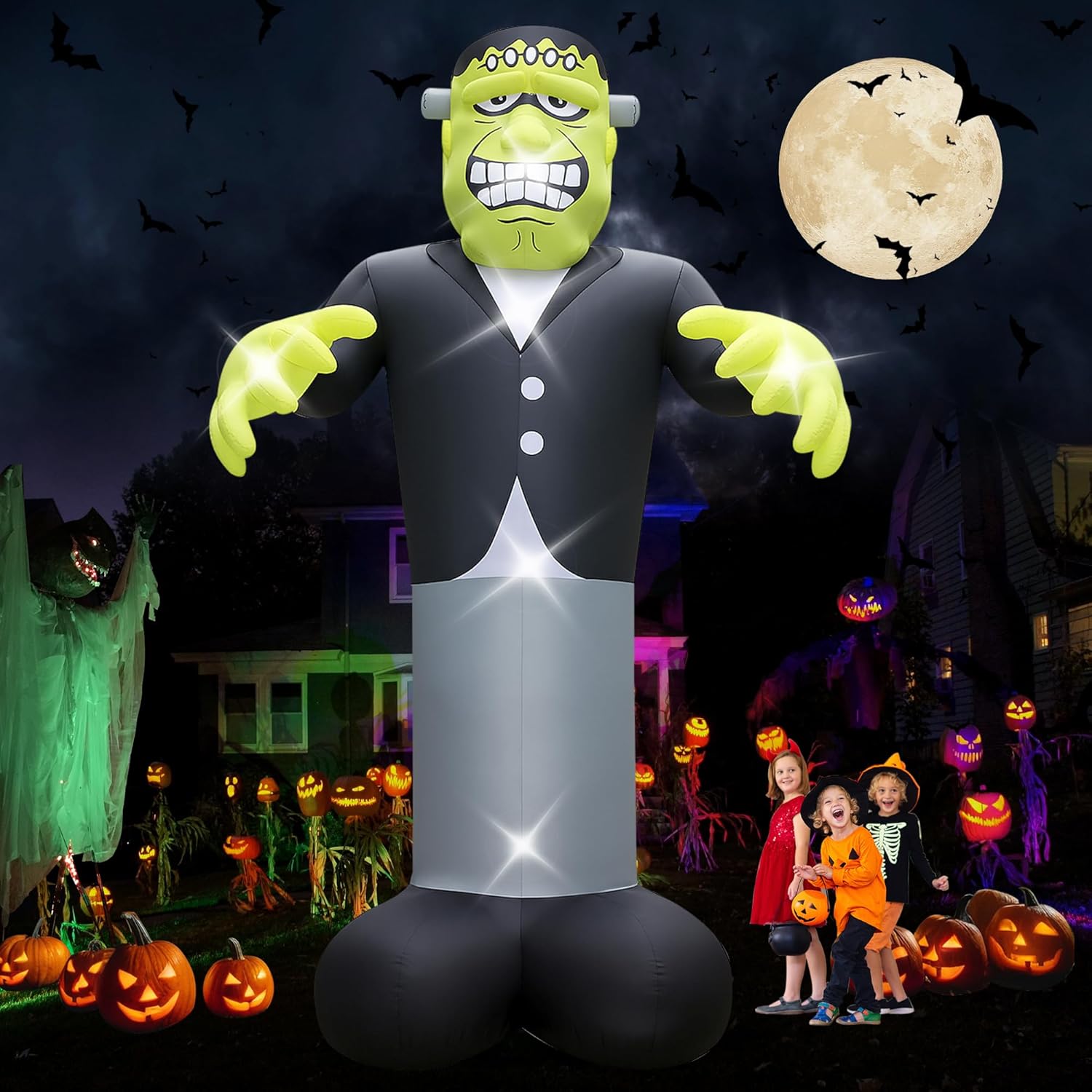 Halloween Inflatable Green Monster Yard Decoration with LED