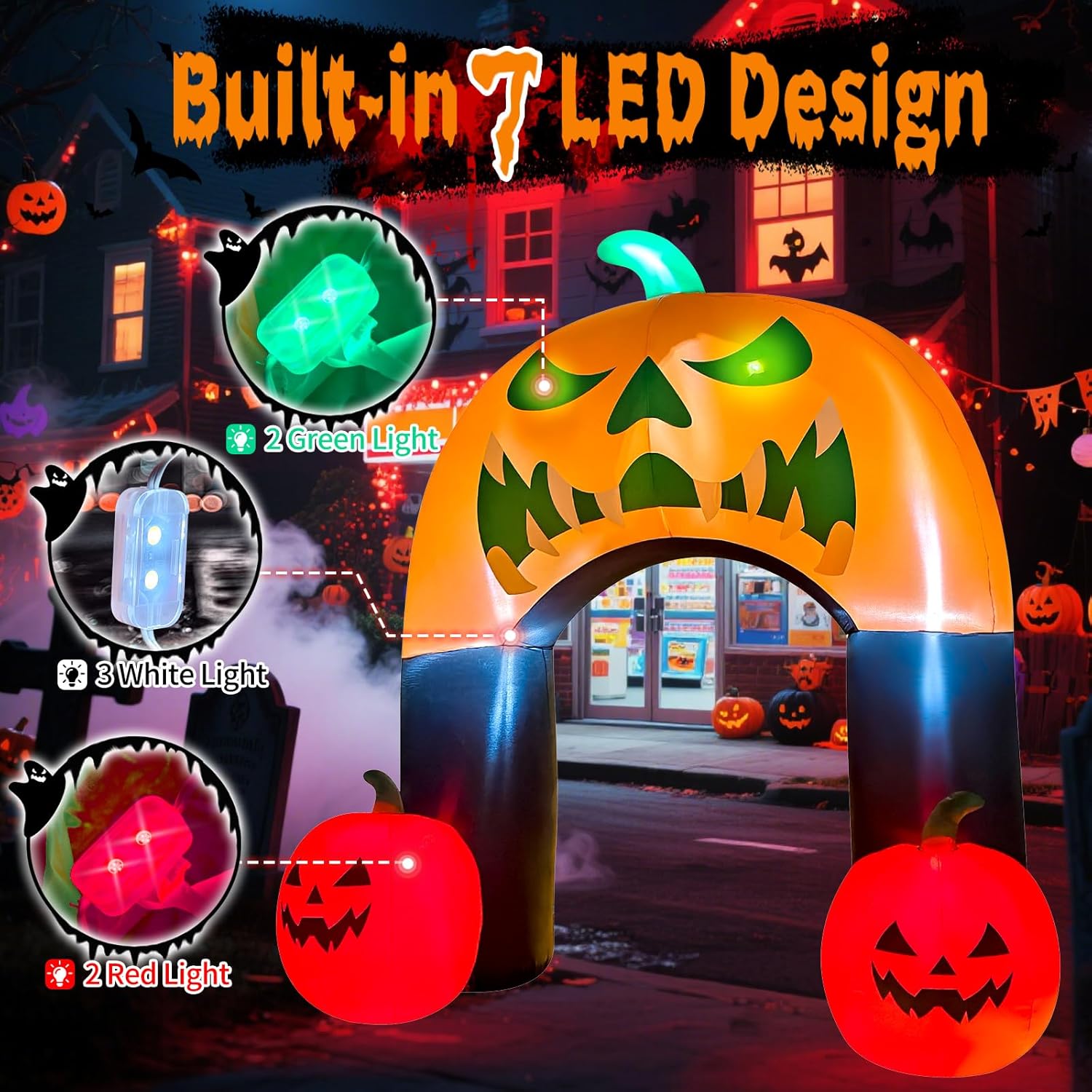 Halloween Inflatable Archway with Ghosts and LED Lights