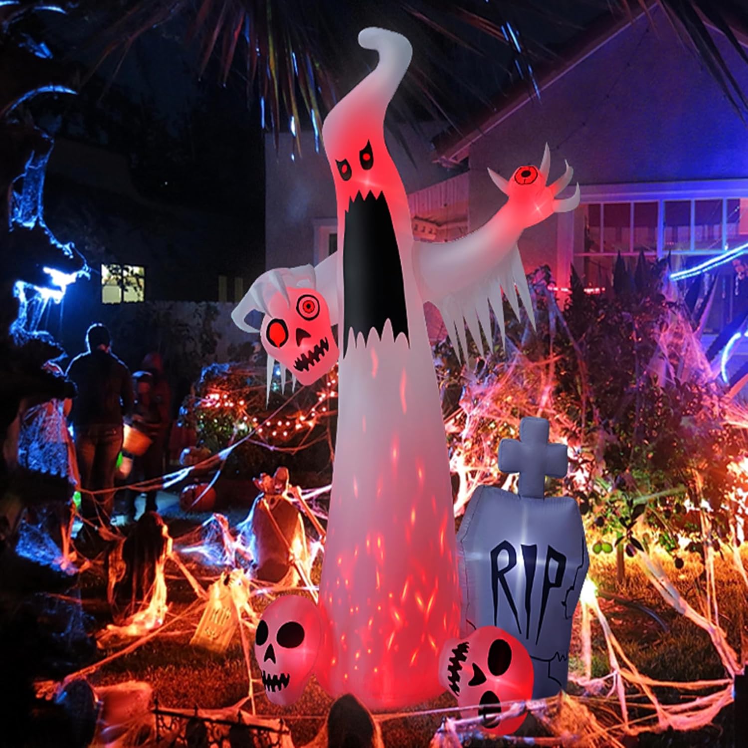 Halloween Inflatable Ghost with Skulls for Yard Decor