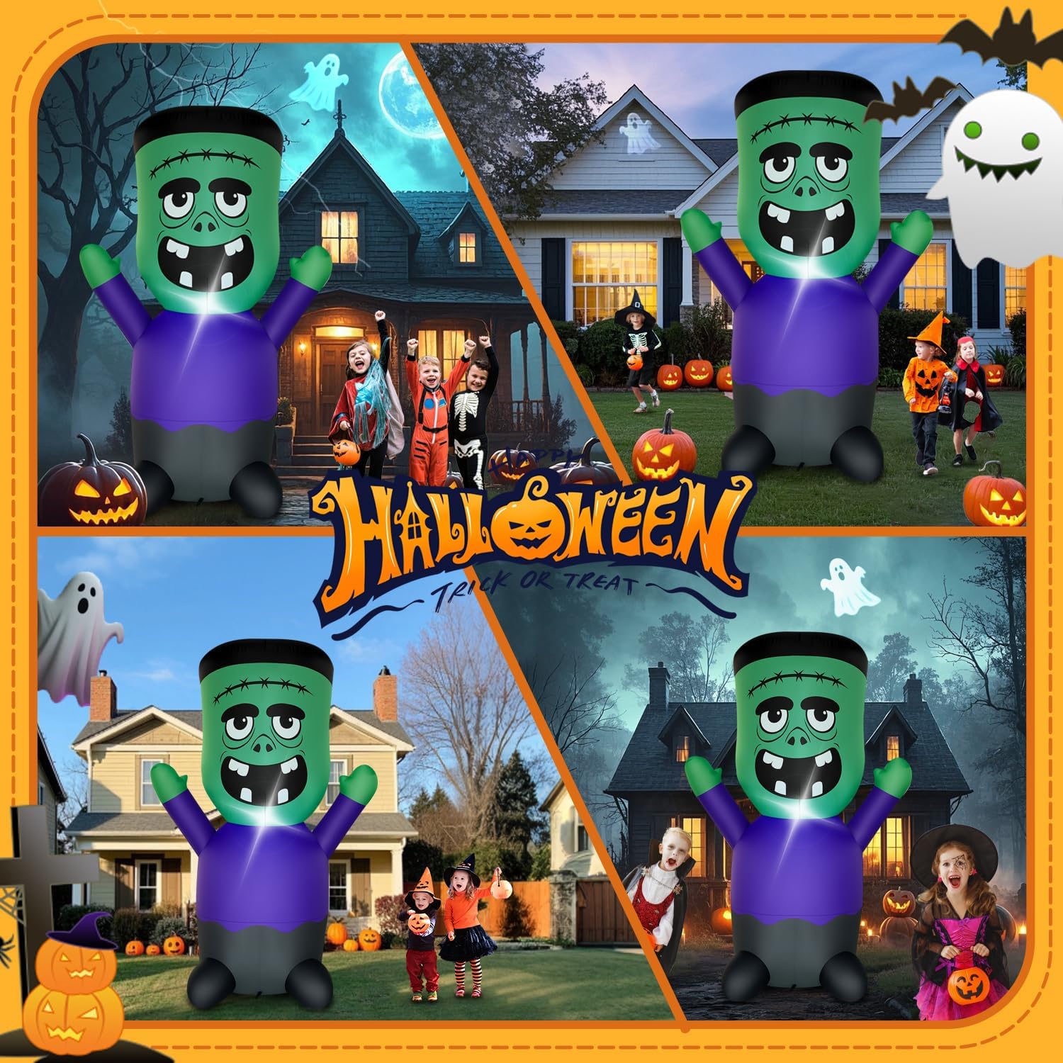 Halloween Inflatable Green Monster Yard Decoration with LED