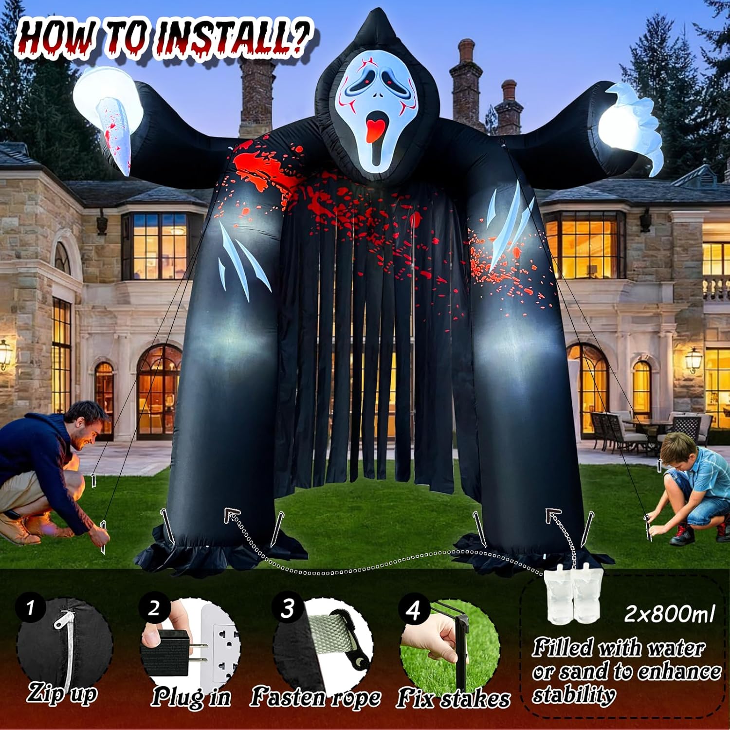 6 FT Halloween Inflatable Archway with Ghost & Built-in LEDs