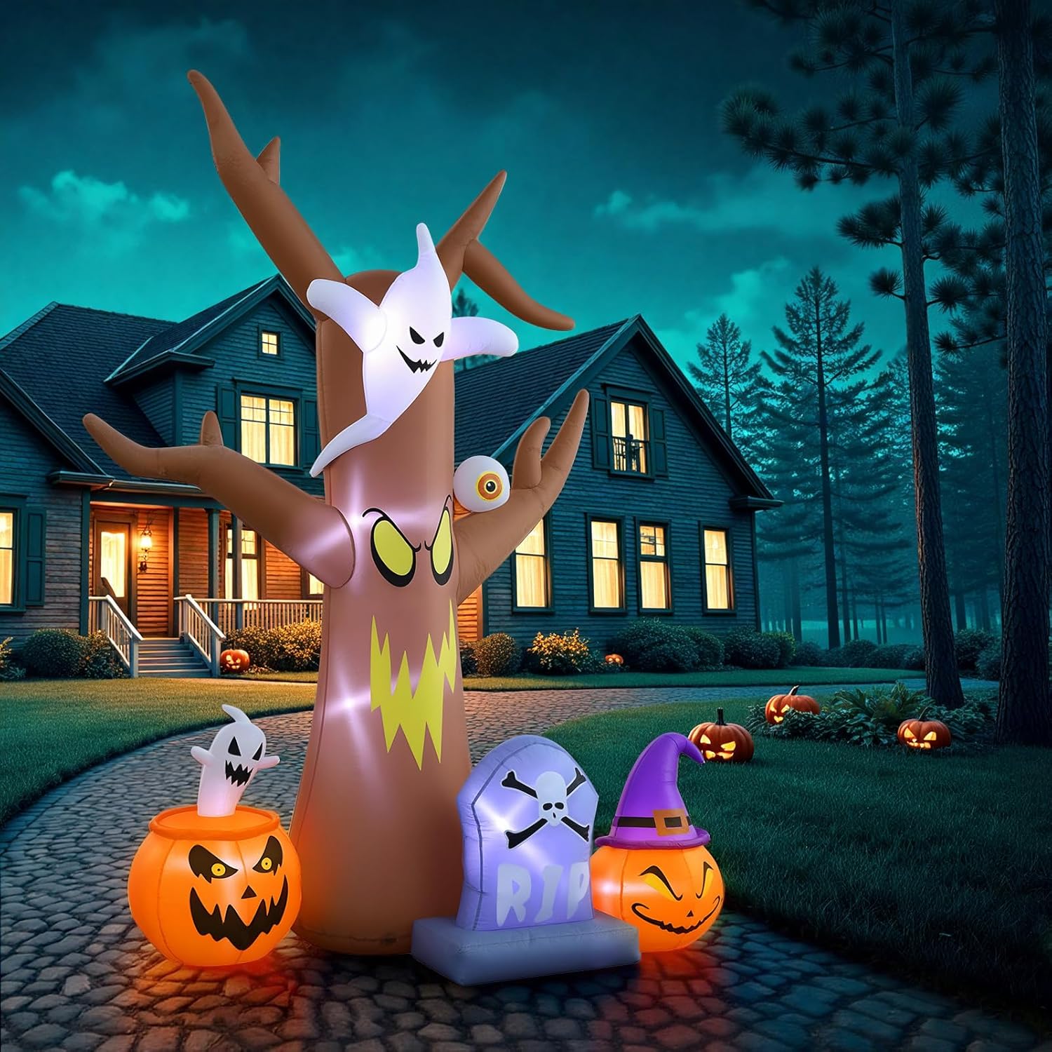 Halloween Inflatable Tree with LEDs for Yard