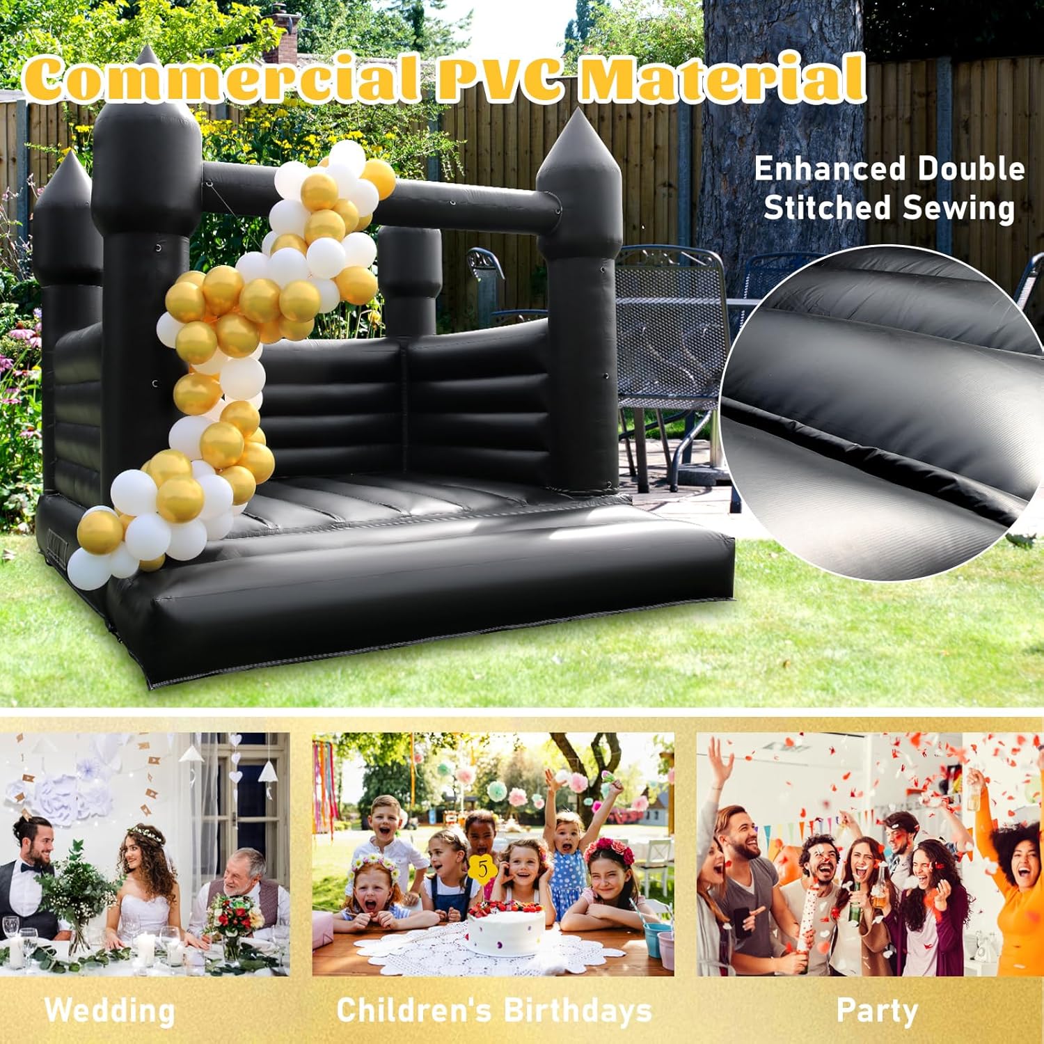 Black Inflatable Bounce House for Halloween Parties