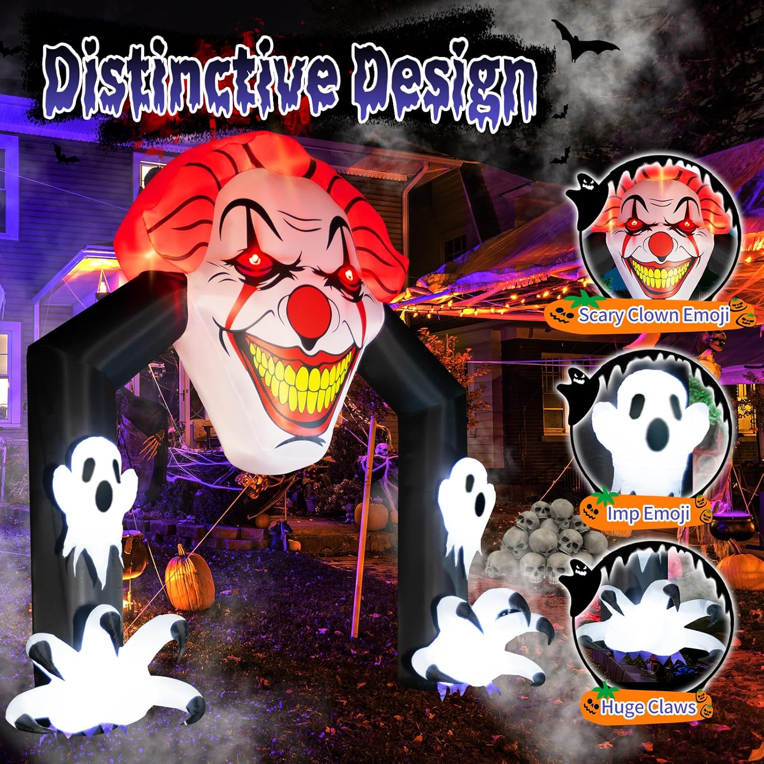 Halloween Inflatable Archway with Ghosts and LED Lights