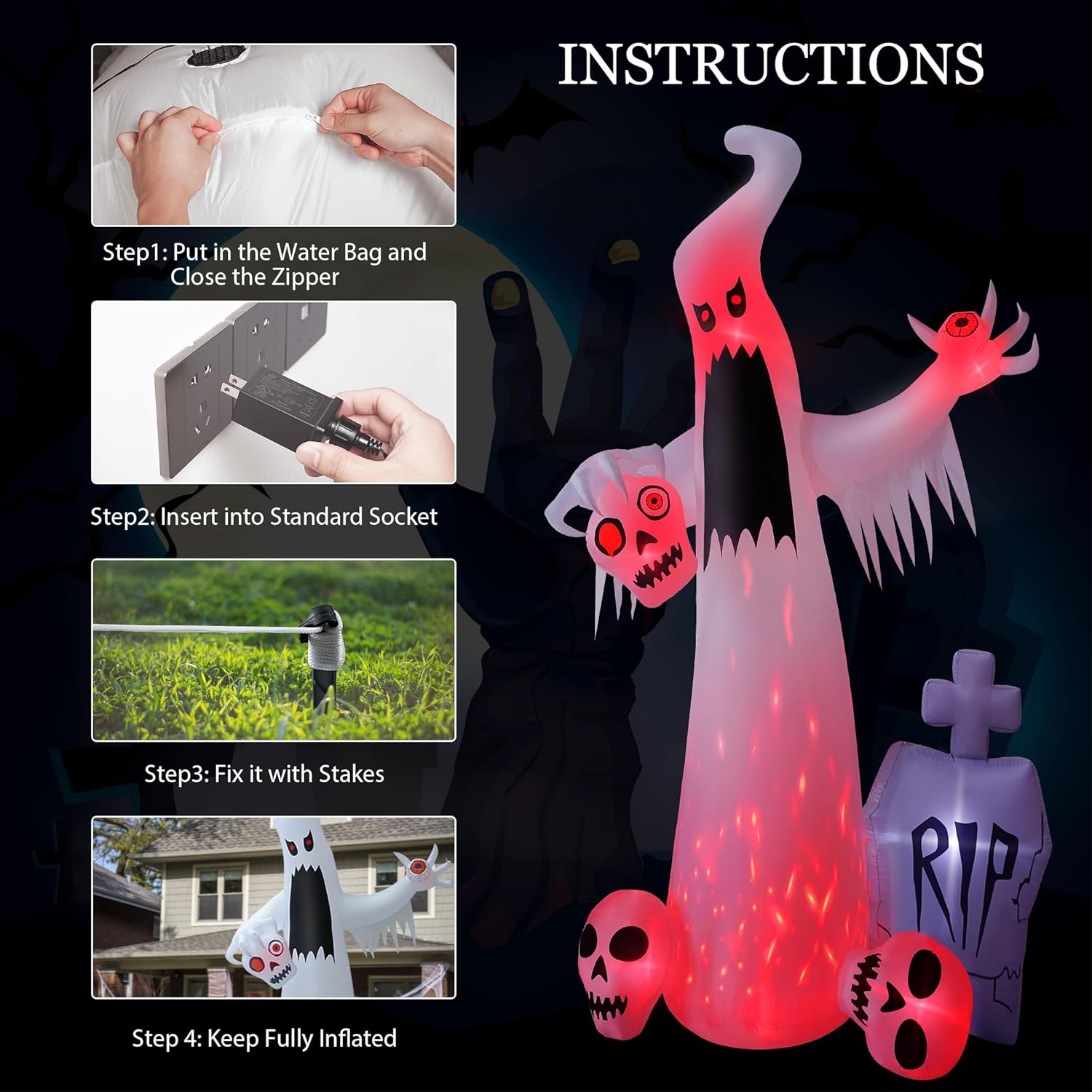 Halloween Inflatable Ghost with Skulls for Yard Decor