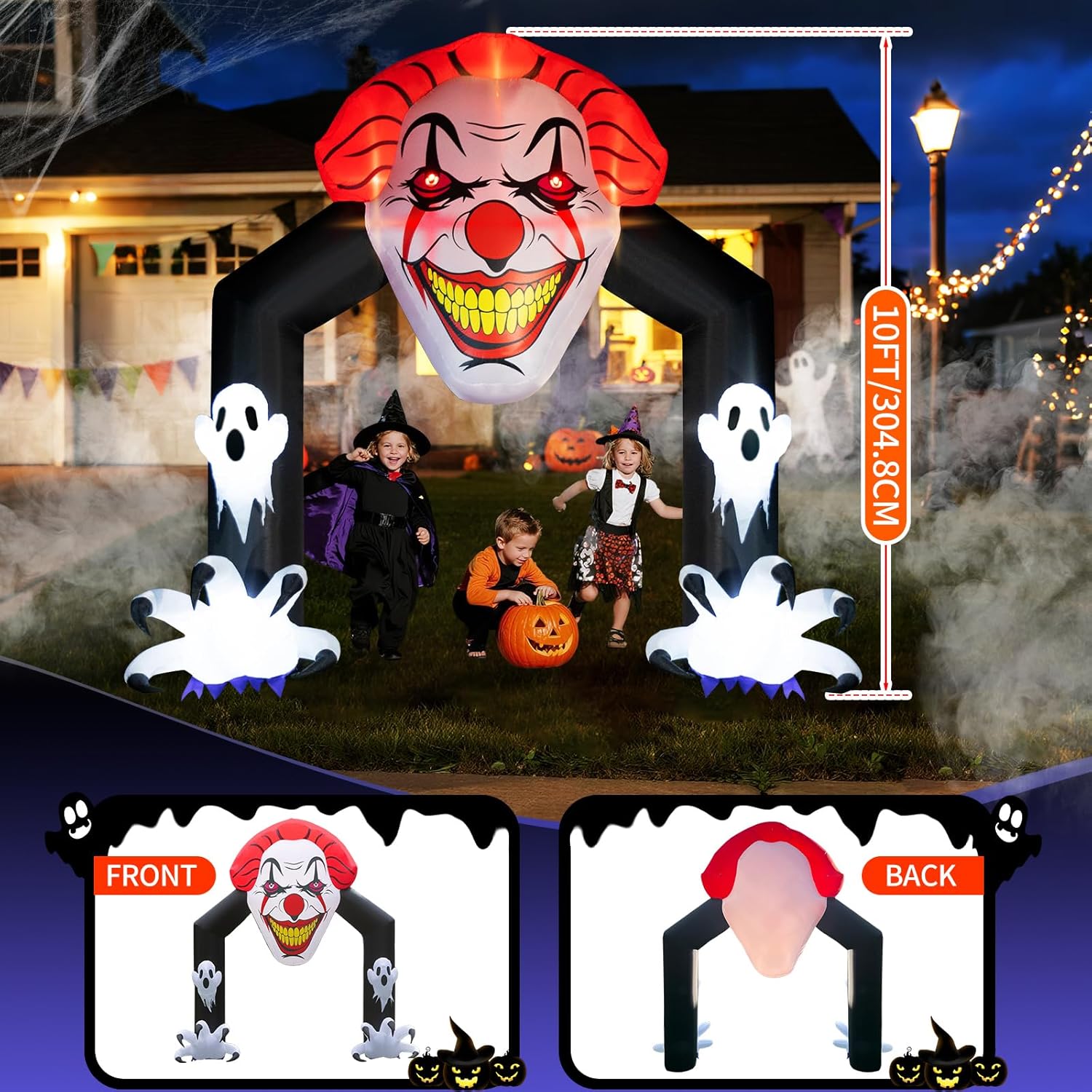Halloween Inflatable Archway with Ghosts and LED Lights