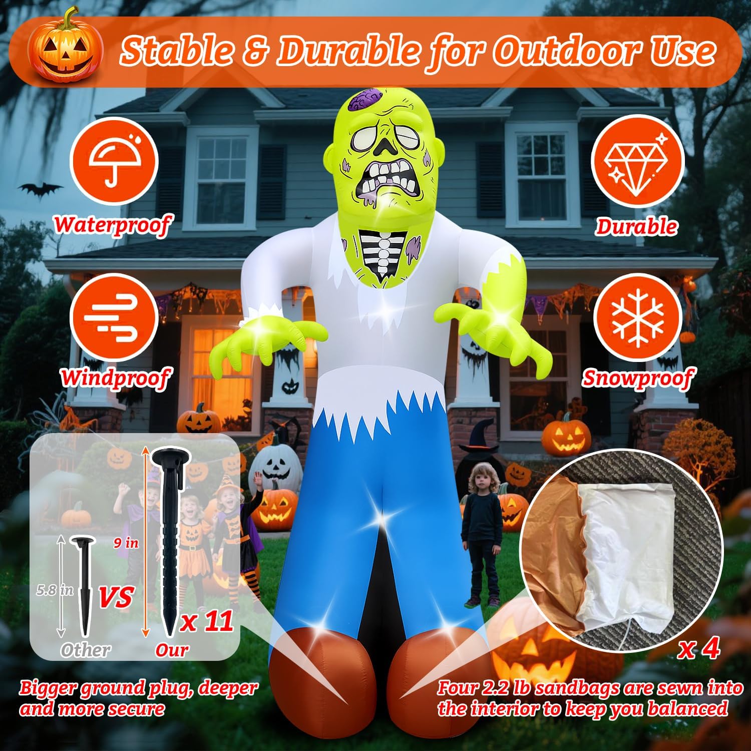 Halloween Inflatable Green Monster Yard Decoration with LED