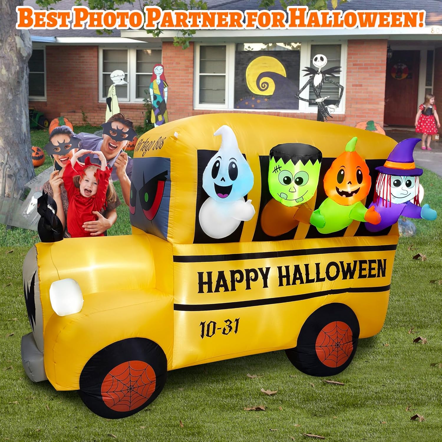 Halloween Inflatable Ghost Bus with Built-in LEDs