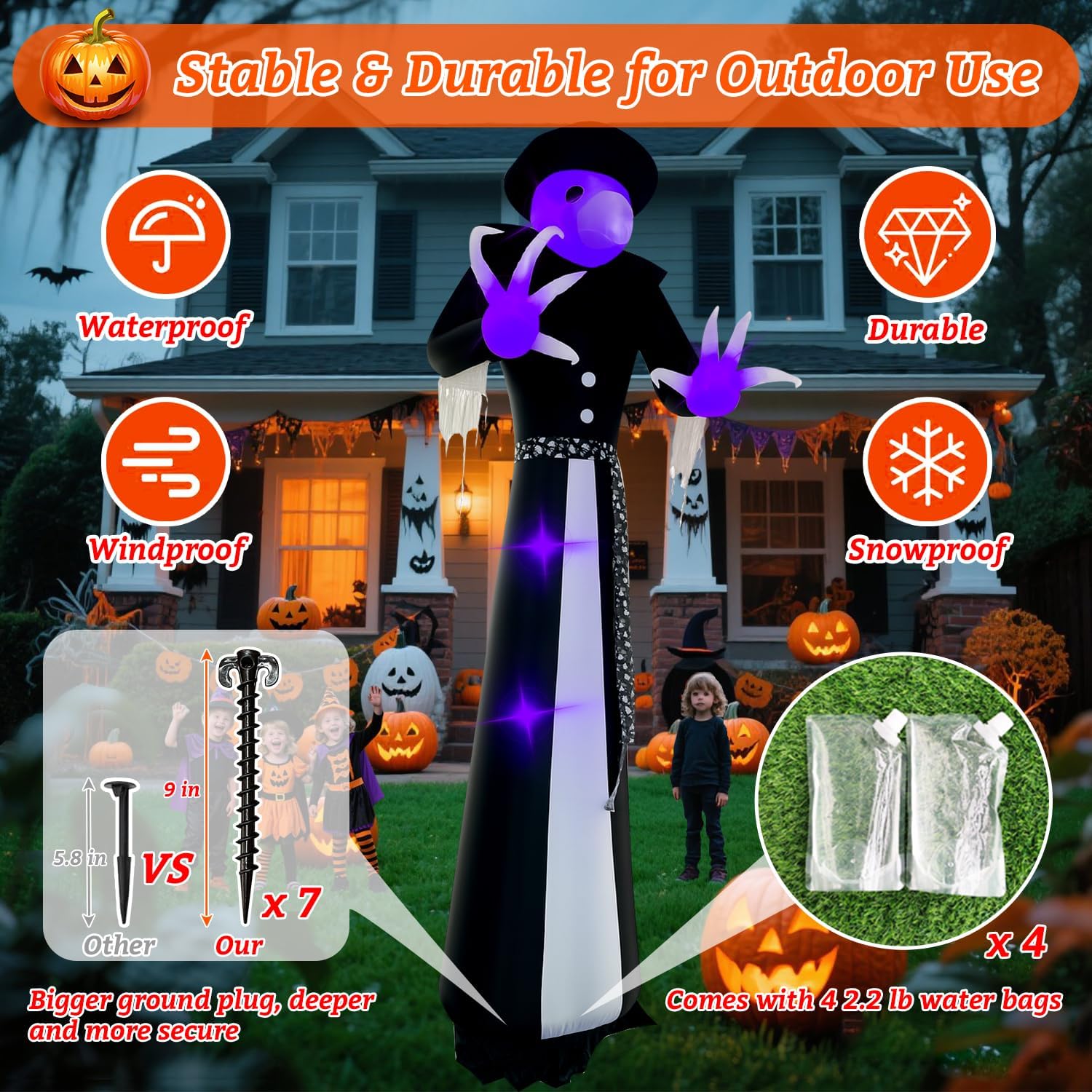 Halloween Inflatable Green Monster Yard Decoration with LED