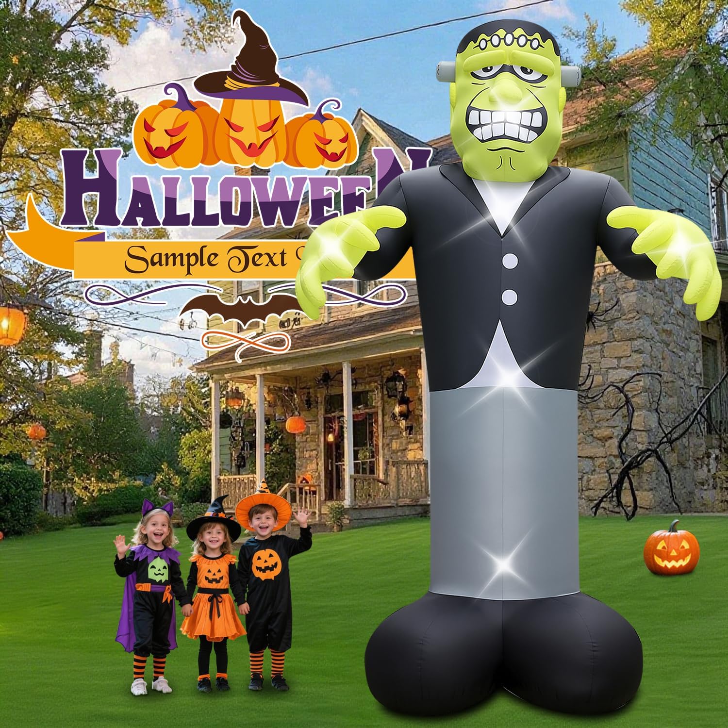 Halloween Inflatable Green Monster Yard Decoration with LED