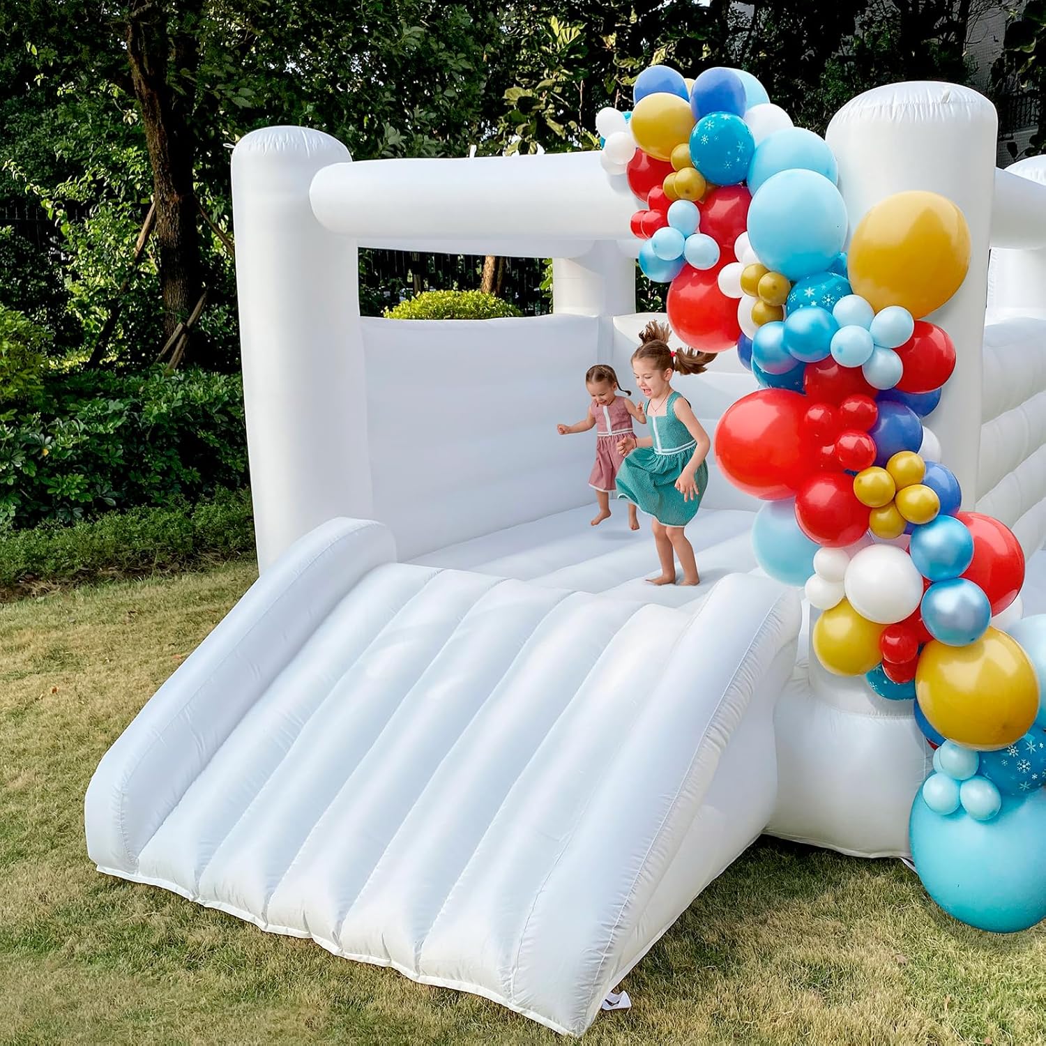 White Bounce House with Blower for Kids
