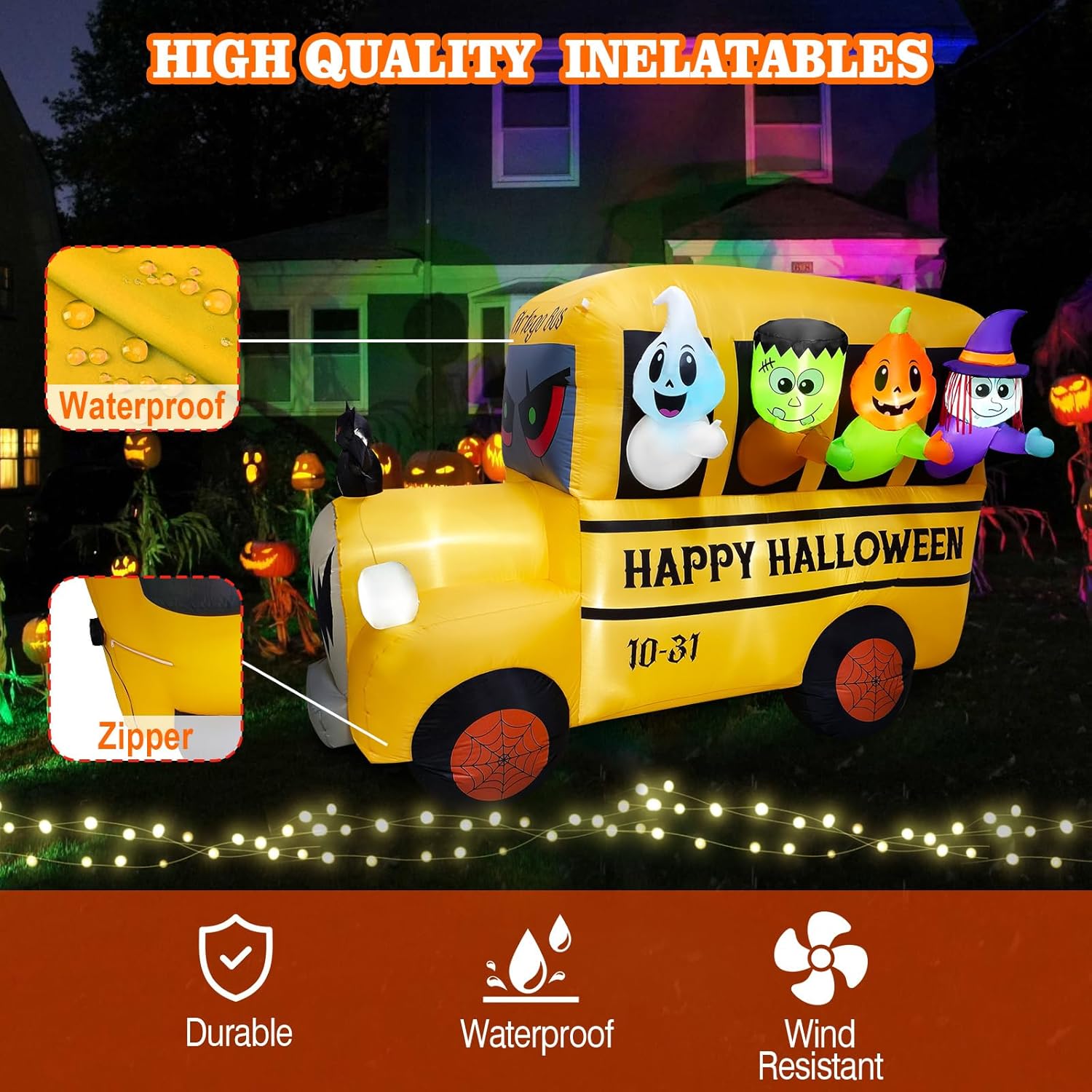 Halloween Inflatable Ghost Bus with Built-in LEDs