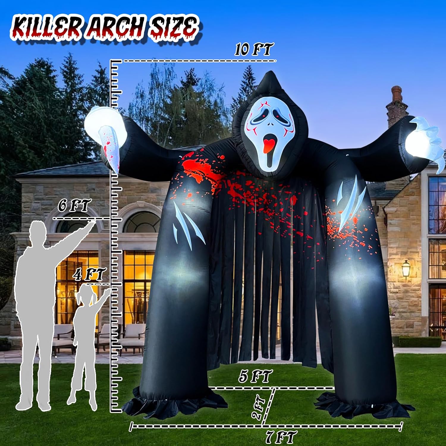 Arche gonflable d'Halloween de 10 pieds avec fantôme et LED intégrées