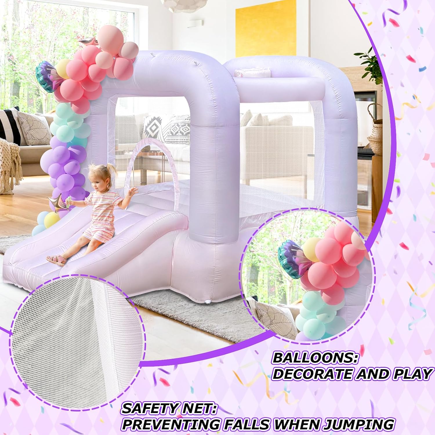 Rosa Hüpfburg mit Rutsche für Kinder