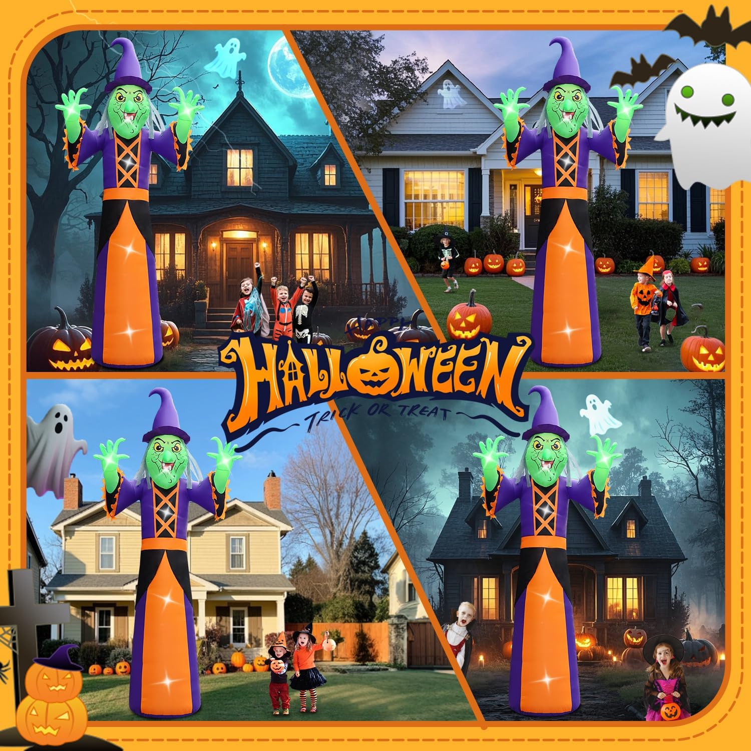 Halloween Inflatable Green Monster Yard Decoration with LED