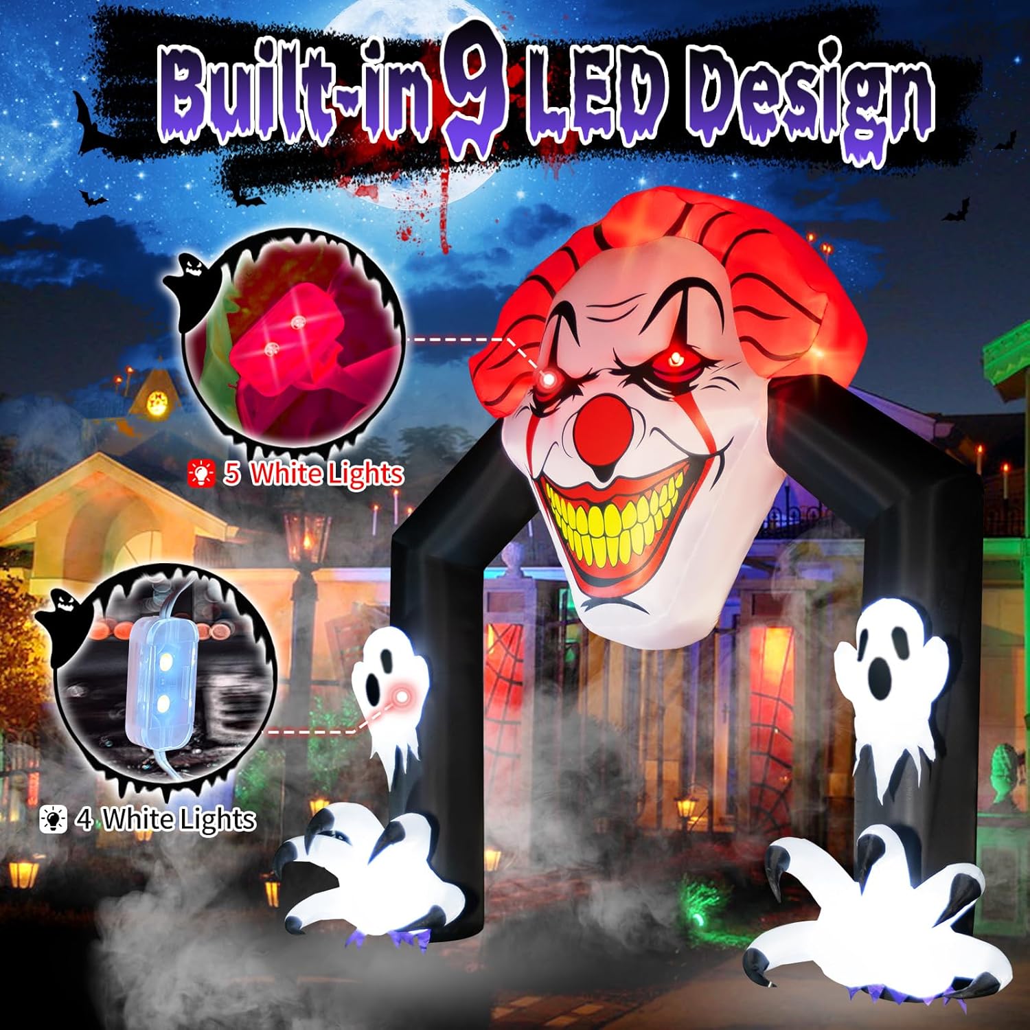 Halloween Inflatable Archway with Ghosts and LED Lights