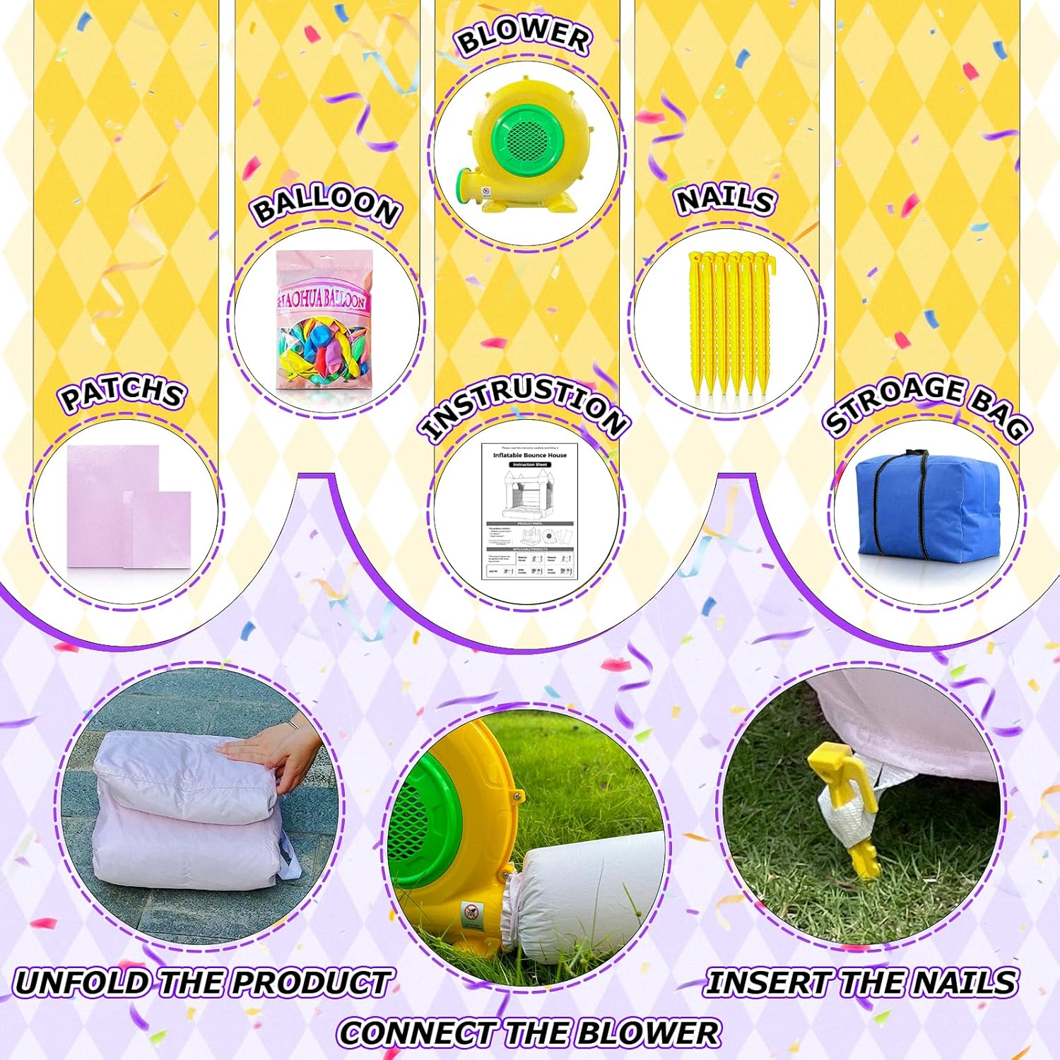 Rosa Hüpfburg mit Rutsche für Kinder