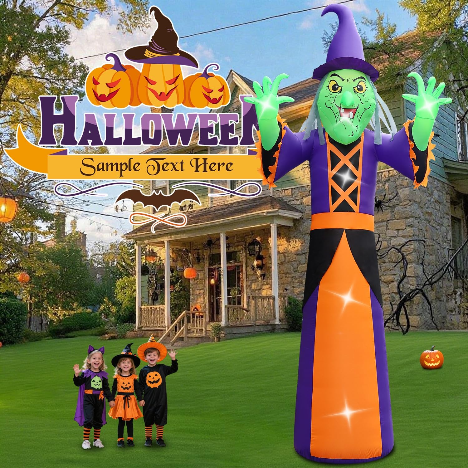 Halloween Inflatable Green Monster Yard Decoration with LED