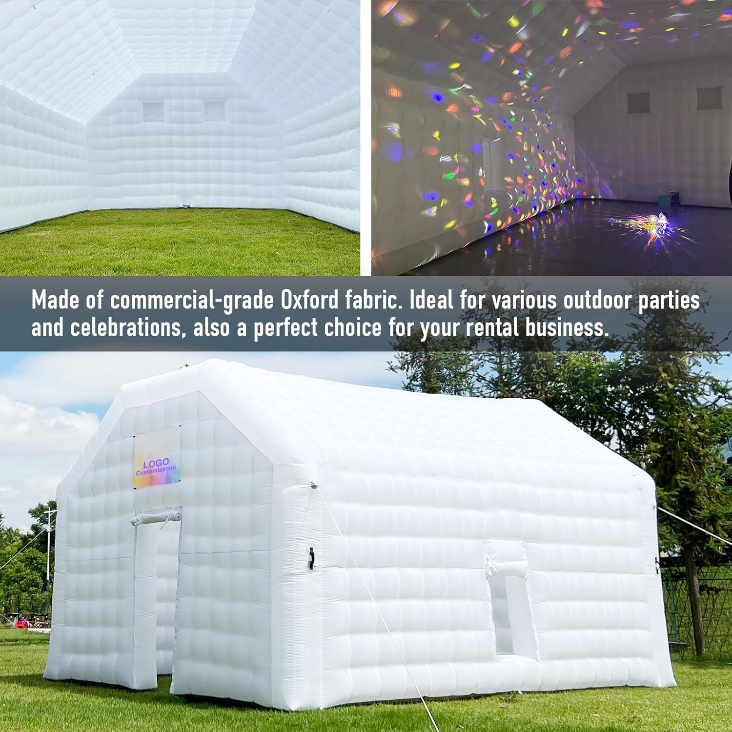 Large Black Inflatable Night Club Disco House Event House with Logo for Birthday School Events Backyard Party