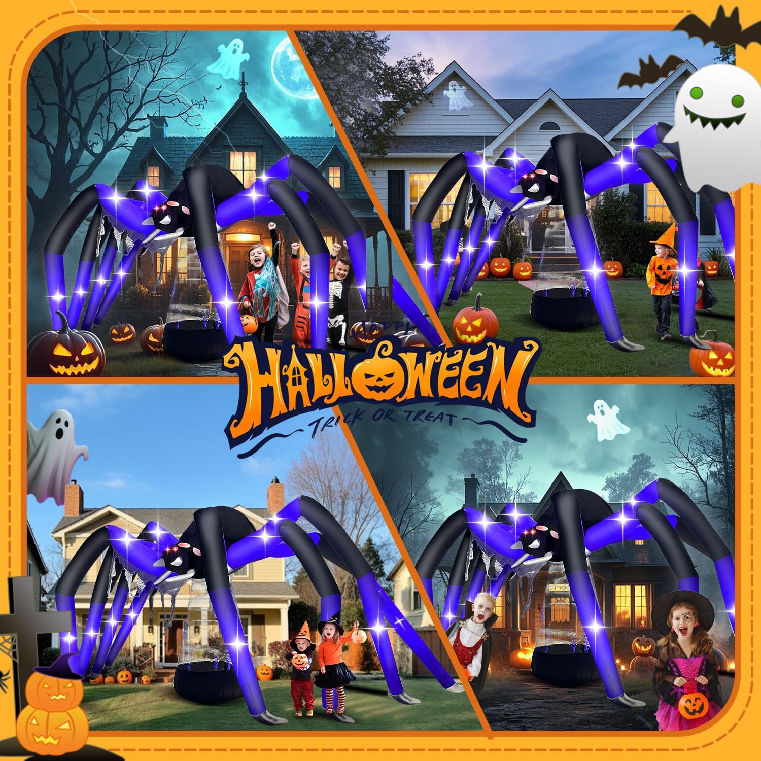 Halloween Inflatable Green Monster Yard Decoration with LED