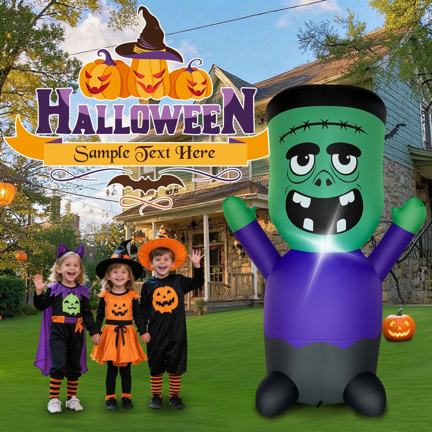 Halloween Inflatable Green Monster Yard Decoration with LED