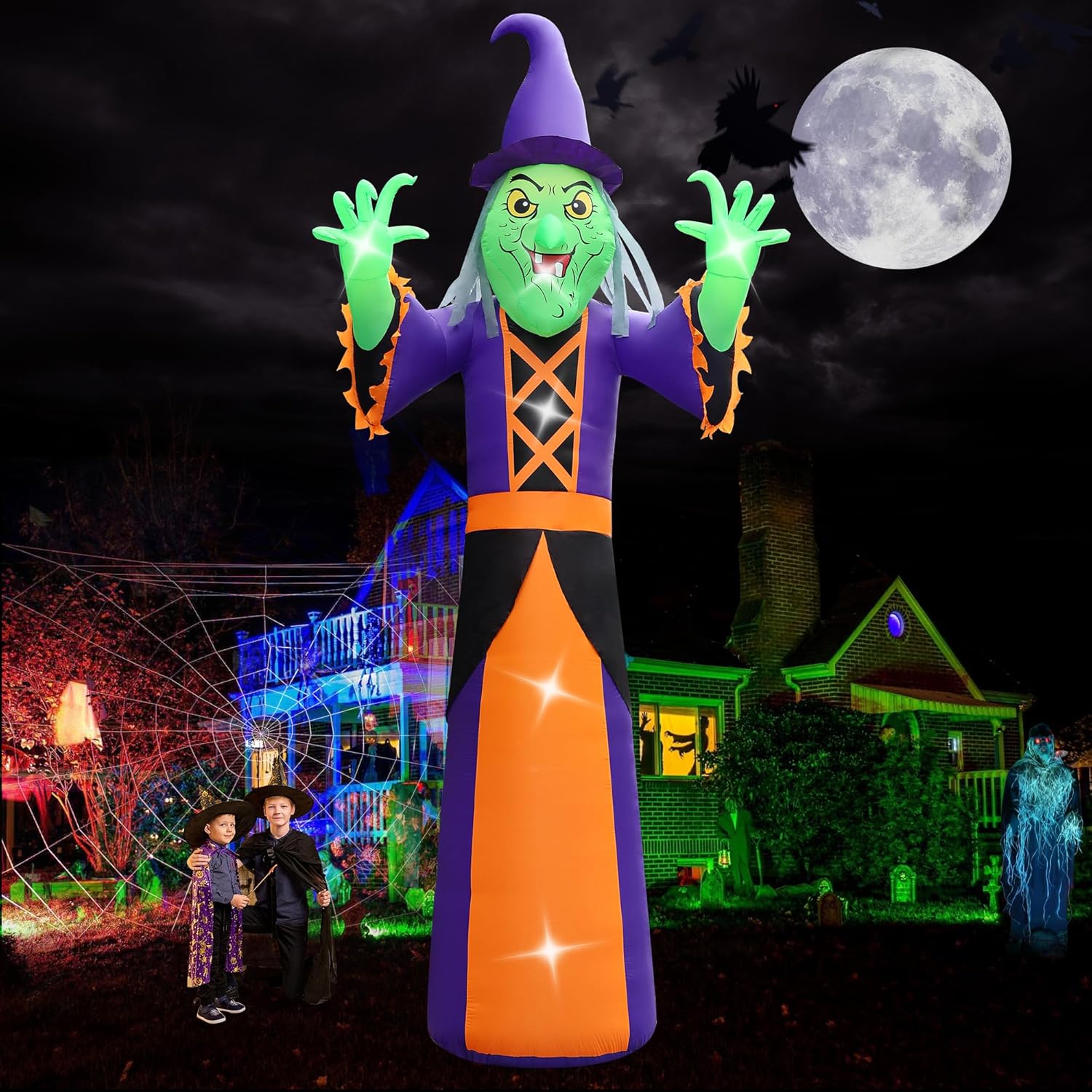 Halloween Inflatable Green Monster Yard Decoration with LED