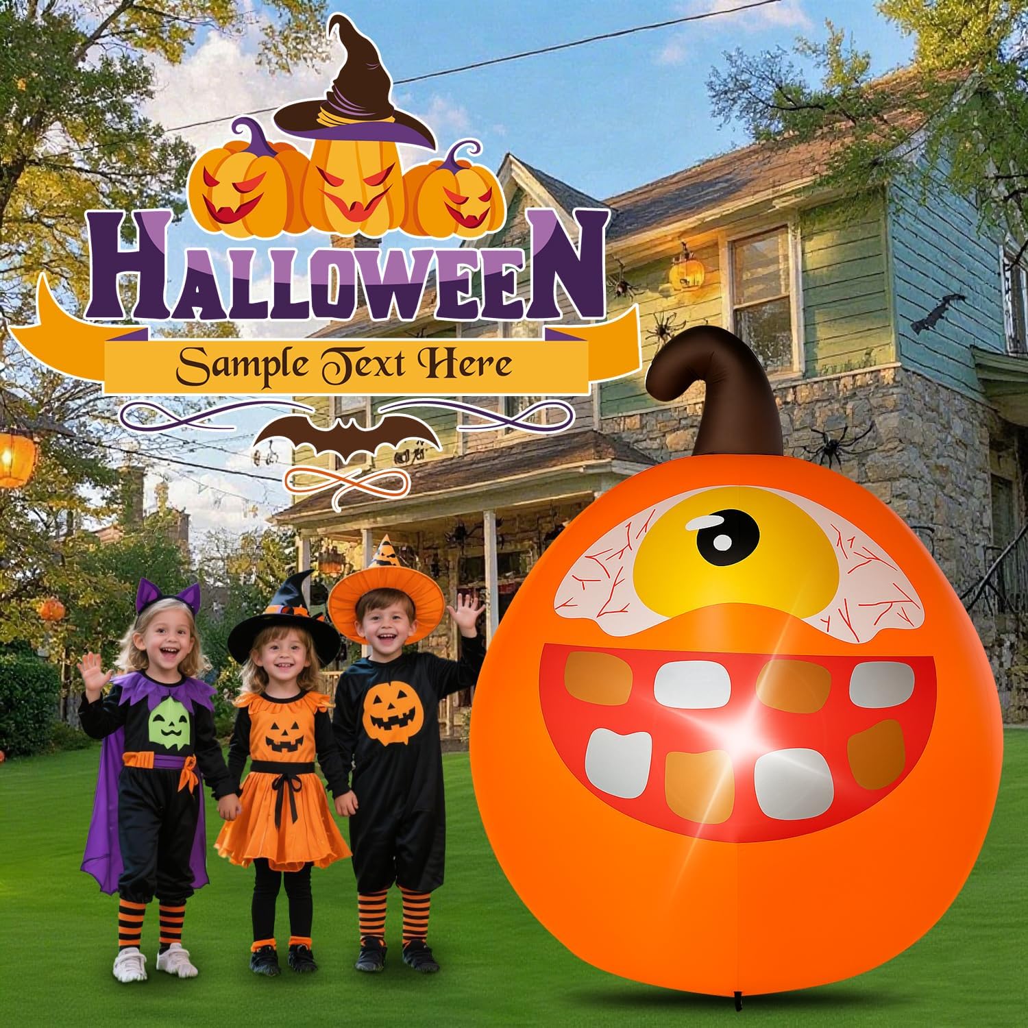 Halloween Inflatable Green Monster Yard Decoration with LED