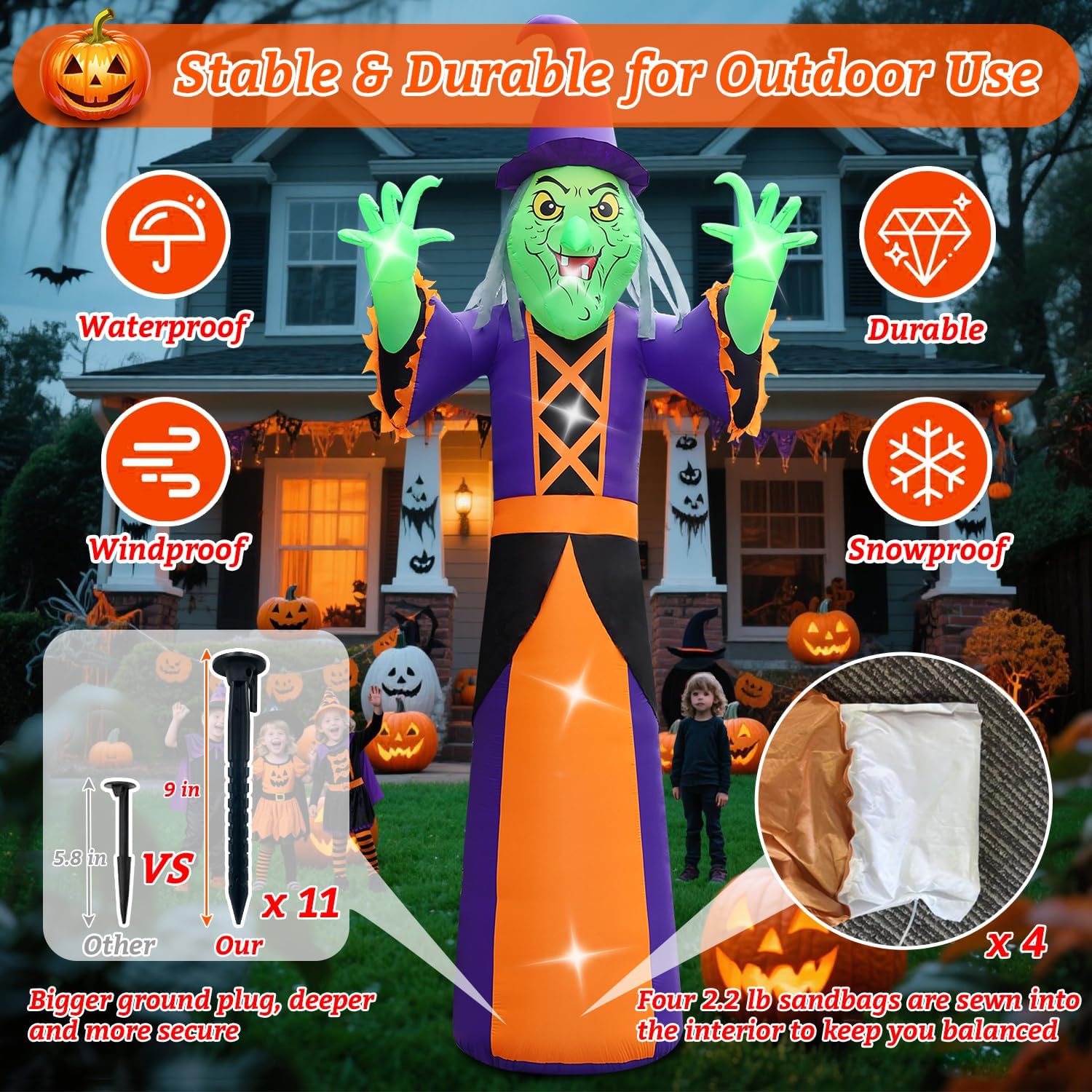 Halloween Inflatable Green Monster Yard Decoration with LED