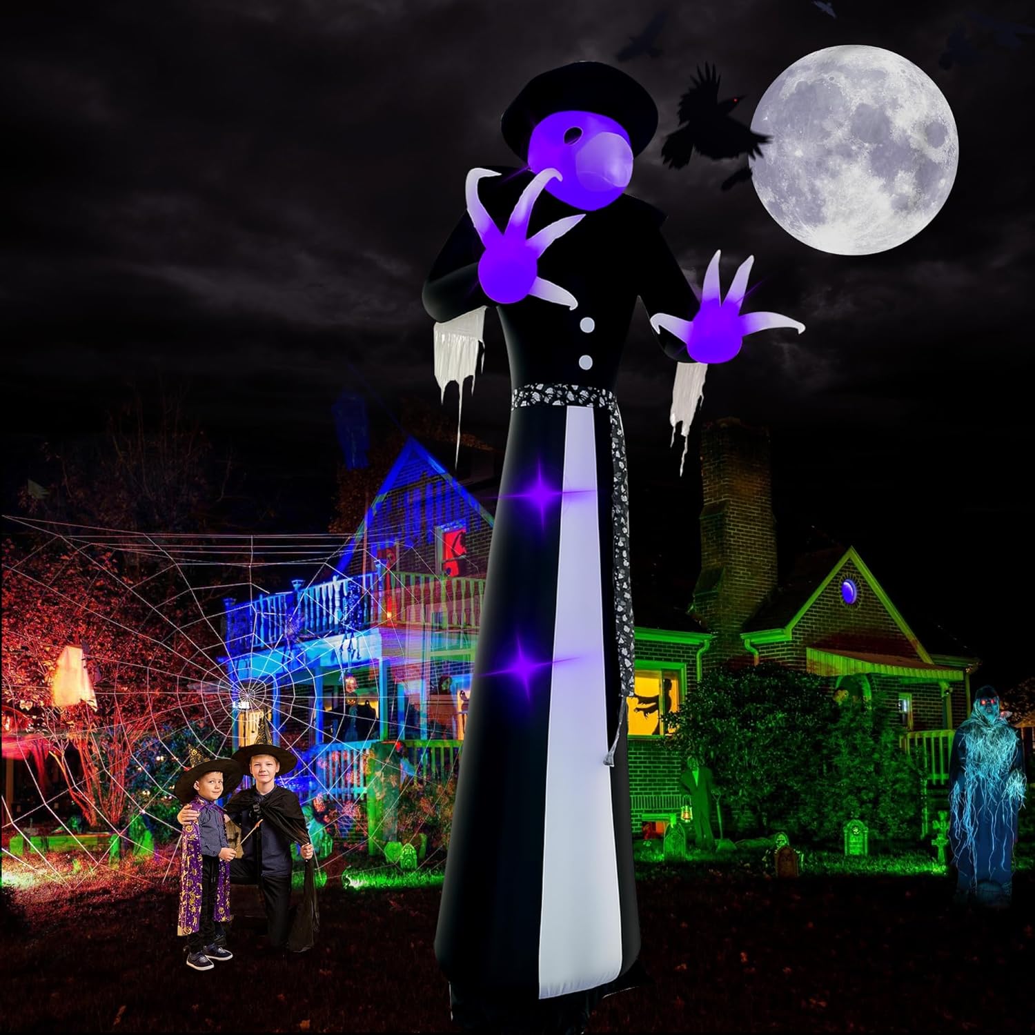 Halloween Inflatable Green Monster Yard Decoration with LED