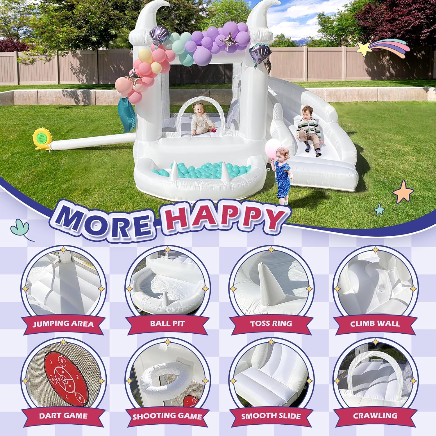 White Bounce House with Slide and Ball Pit