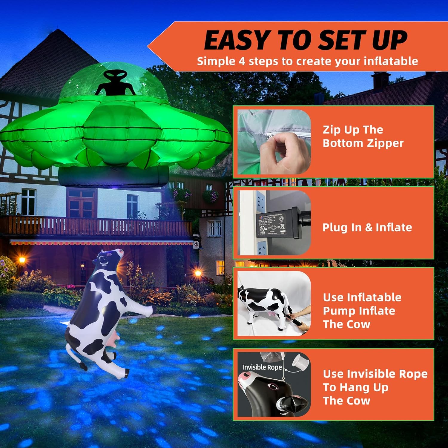 Inflatable UFO Alien Cow Decoration with Lights