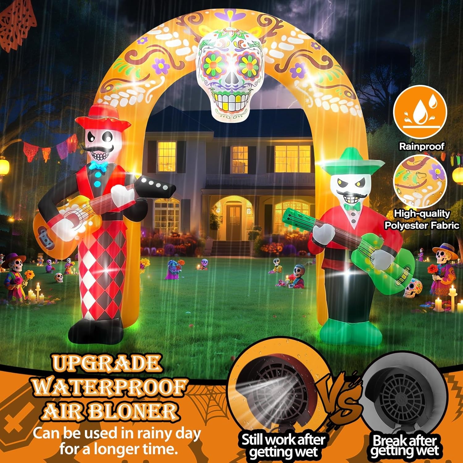 12FT Halloween Inflatables Archway, Day of The Dead Arch Inflatable with Build-in LED Lights Dia De Los Muertos Blow Up Yard Decoration Sugar Skull Halloween Outdoor Decors for Garden Lawn