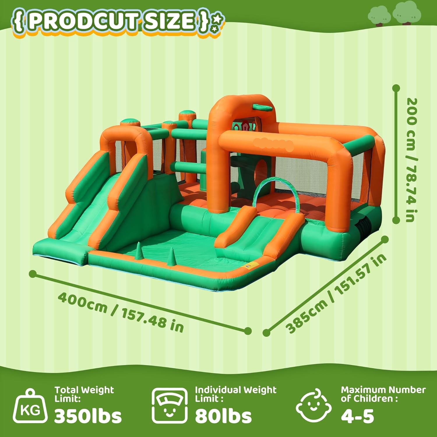 Castillo inflable con toboganes dobles y piscina de pelotas para niños