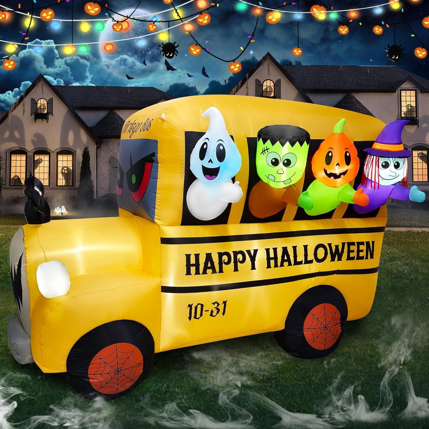 Halloween Inflatable Ghost Bus with Built-in LEDs