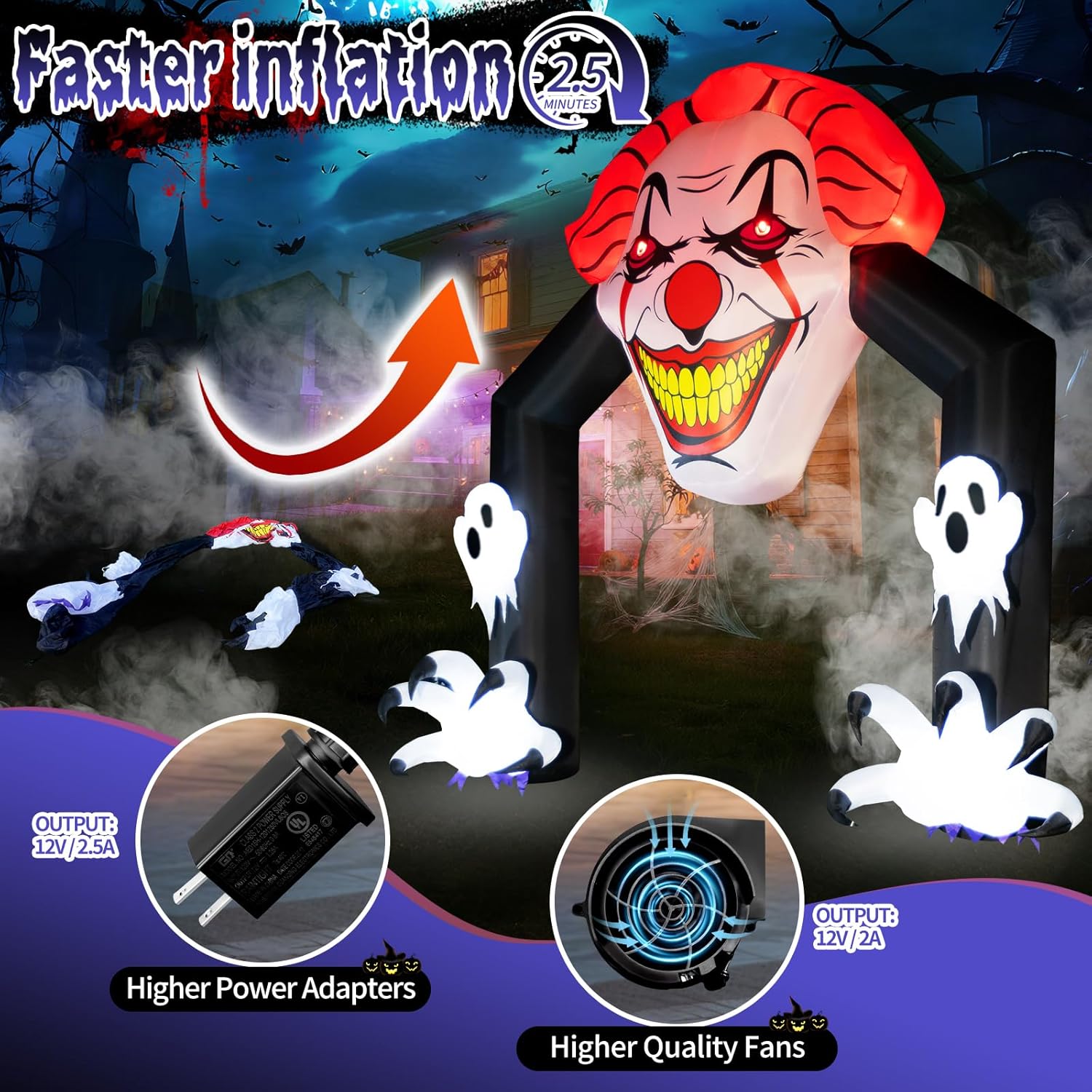 Halloween Inflatable Archway with Ghosts and LED Lights